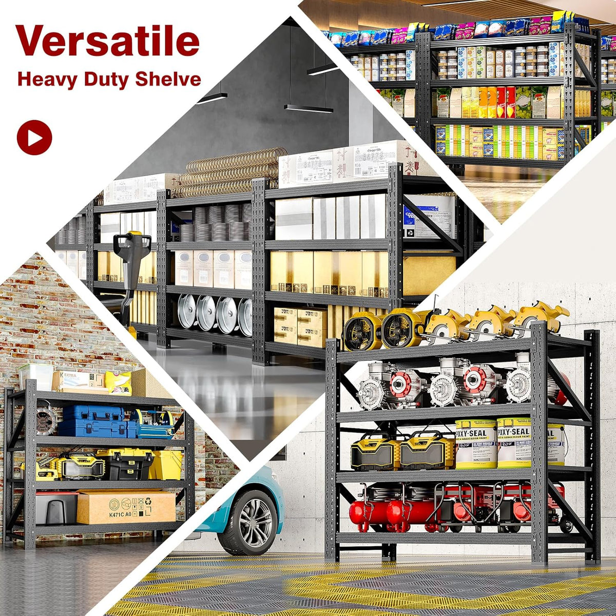 3000LBS Metal Steel Storage Shelves - 40" W Black 4 Tier Heavy Duty Rack Commercial Industrial