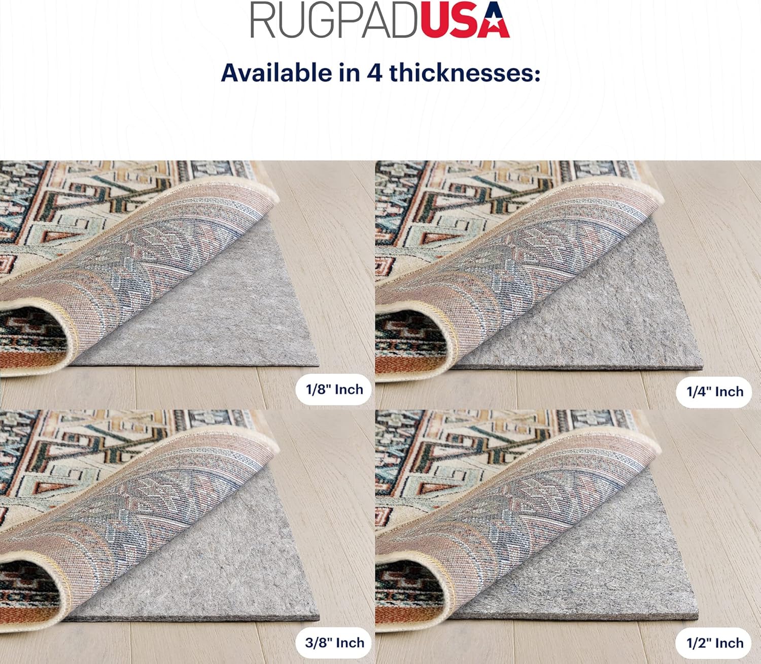 RUGPADUSA - Dual Surface - 8'x11' - 1/2" Thick - Felt + Rubber - Non-Slip Backing Rug Pad - Adds