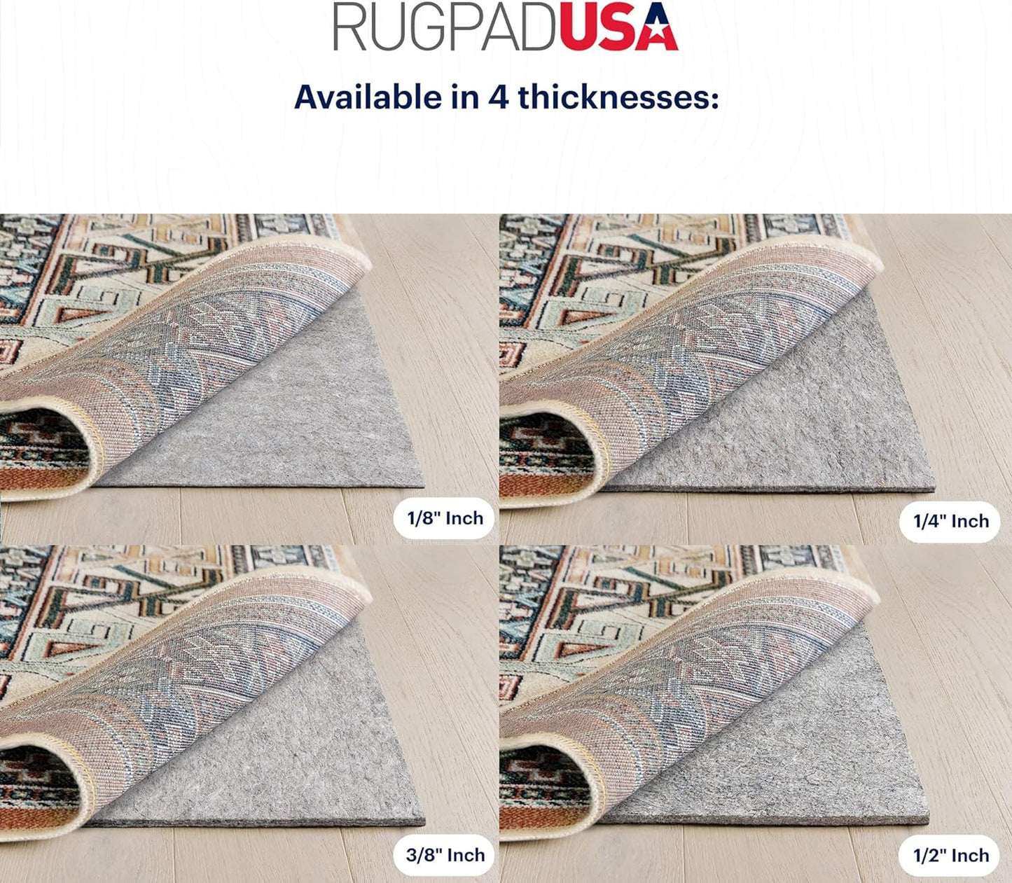 RUGPADUSA - Dual Surface - 1'10" x 2'10" - 3/8" Thick - Felt + Rubber - Enhanced Non-Slip Rug Pad