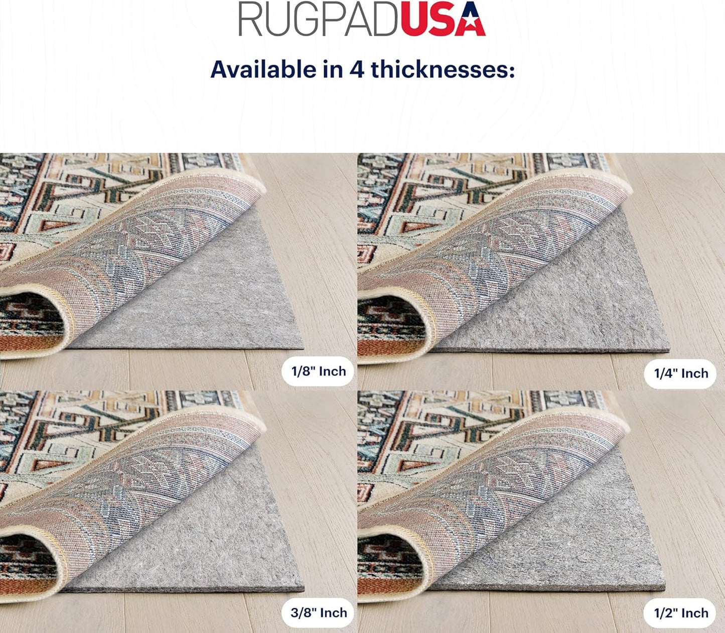 RUGPADUSA - Dual Surface - 2'x7' - 3/8" Thick - Felt + Rubber - Enhanced Non-Slip Rug Pad - Adds