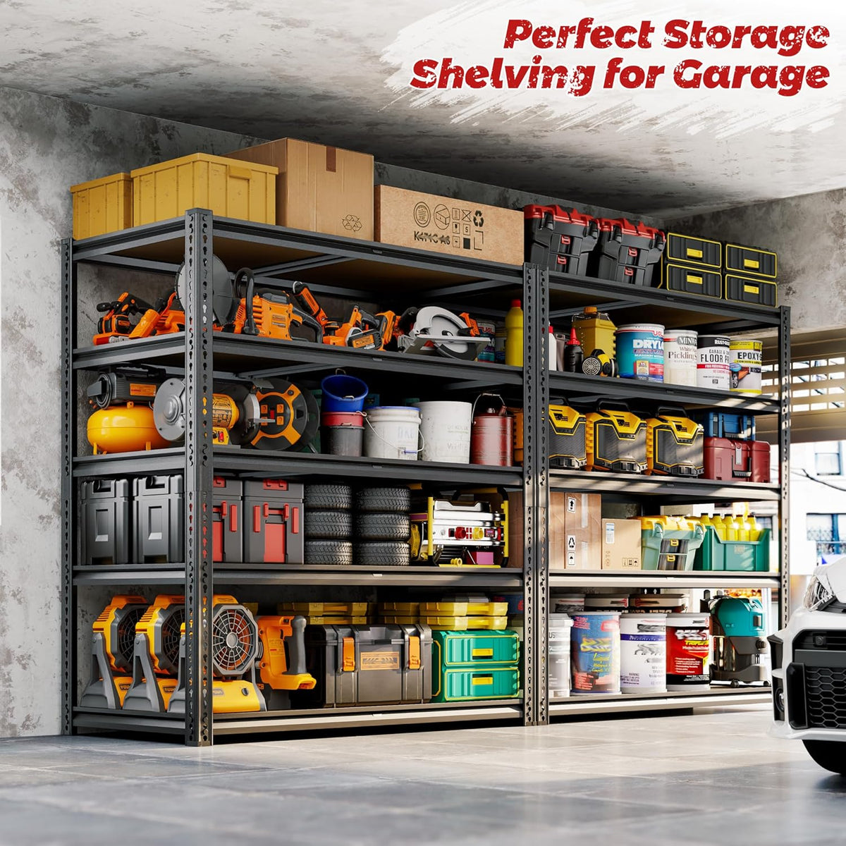 72" H Storage Shelves Heavy Duty, 2200LBS Garage Shelving, 5 Tier Metal Shelving Unit Adjustable