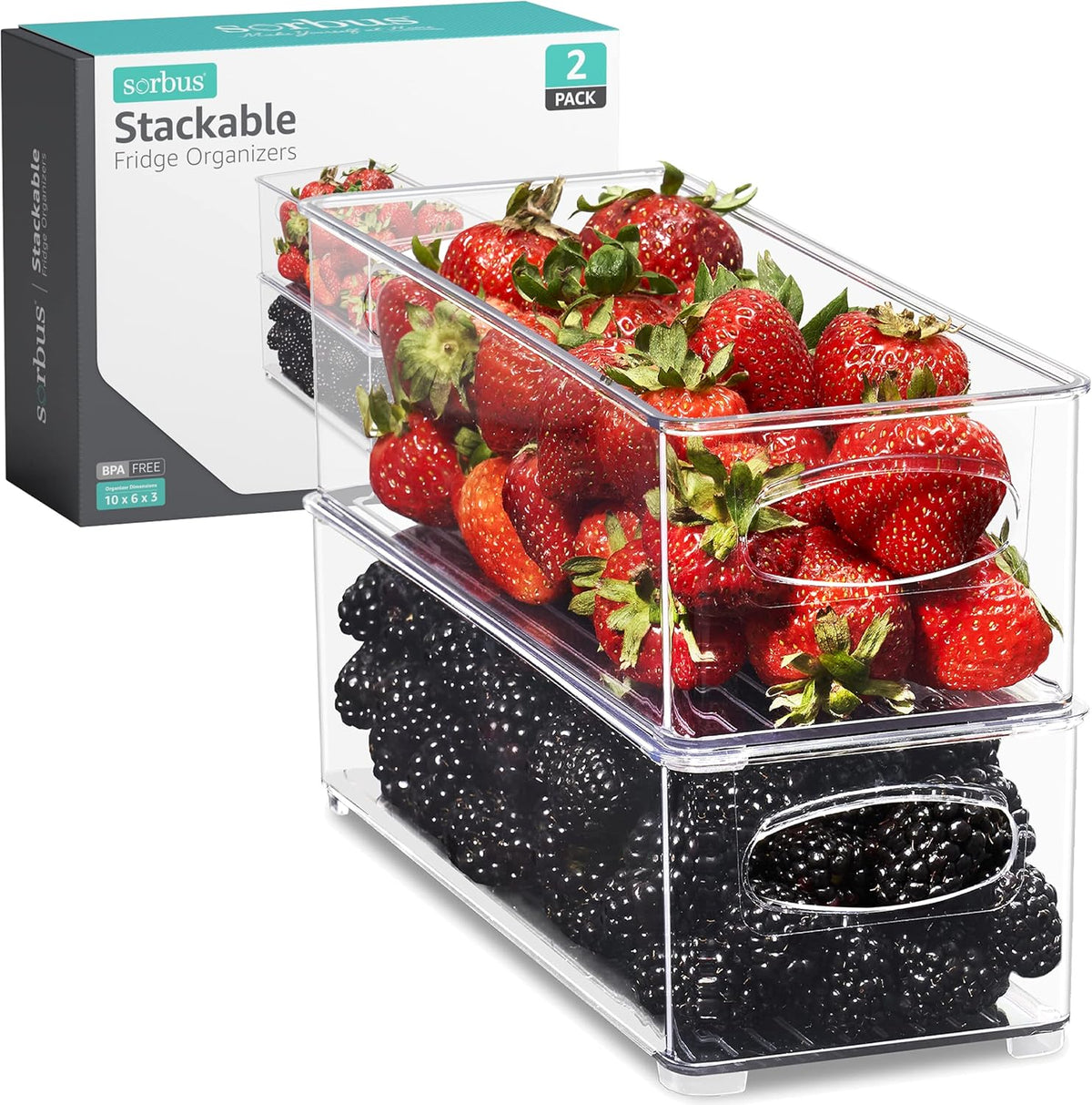 Sorbus Stackable Refrigerator Organizer Bins - Clear Storage Bins for Kitchen Pantry, Freezer &
