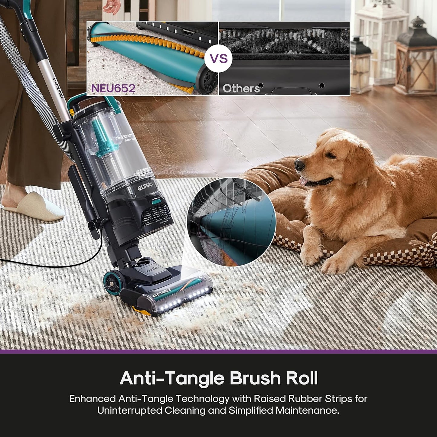 Eureka FlexReach Plus Bagless Upright Vacuum Cleaner for Home,Pet Vacuum for Carpet and Hard Floor