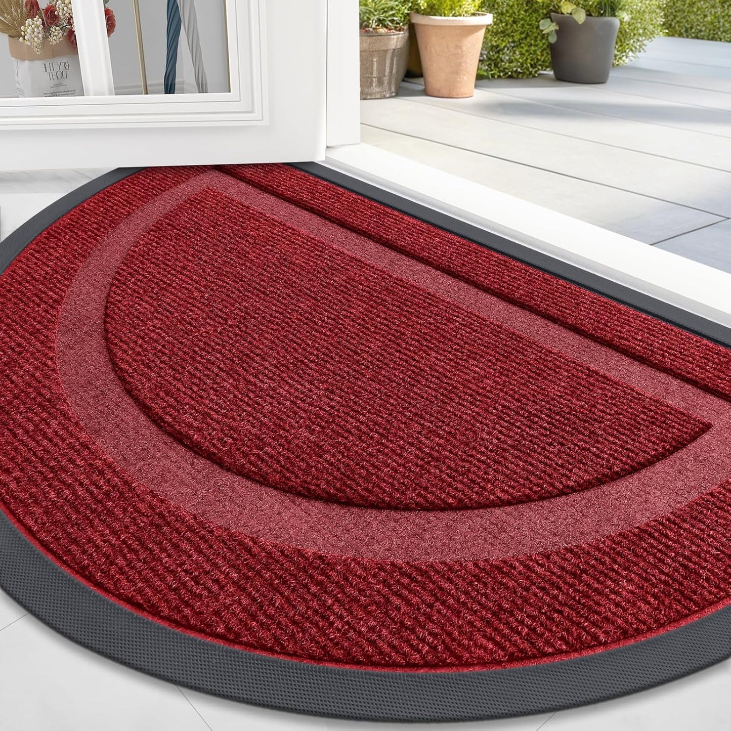 OLANLY Half Circle Door Mat Indoor Outdoor Entrance Welcome, Waterproof All-Season, All-Weather