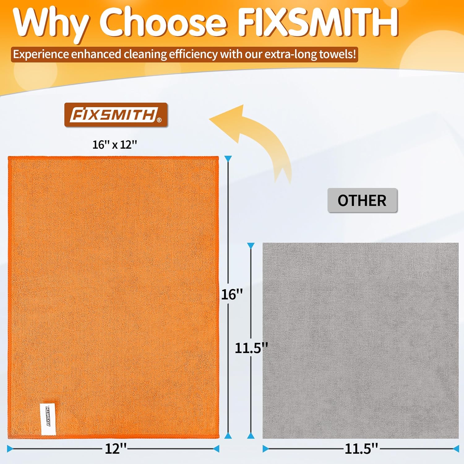 FIXSMITH Microfiber Cleaning Cloth -Pack of 12, Highly Absorbent Cleaning Rags(Grey&Orange)