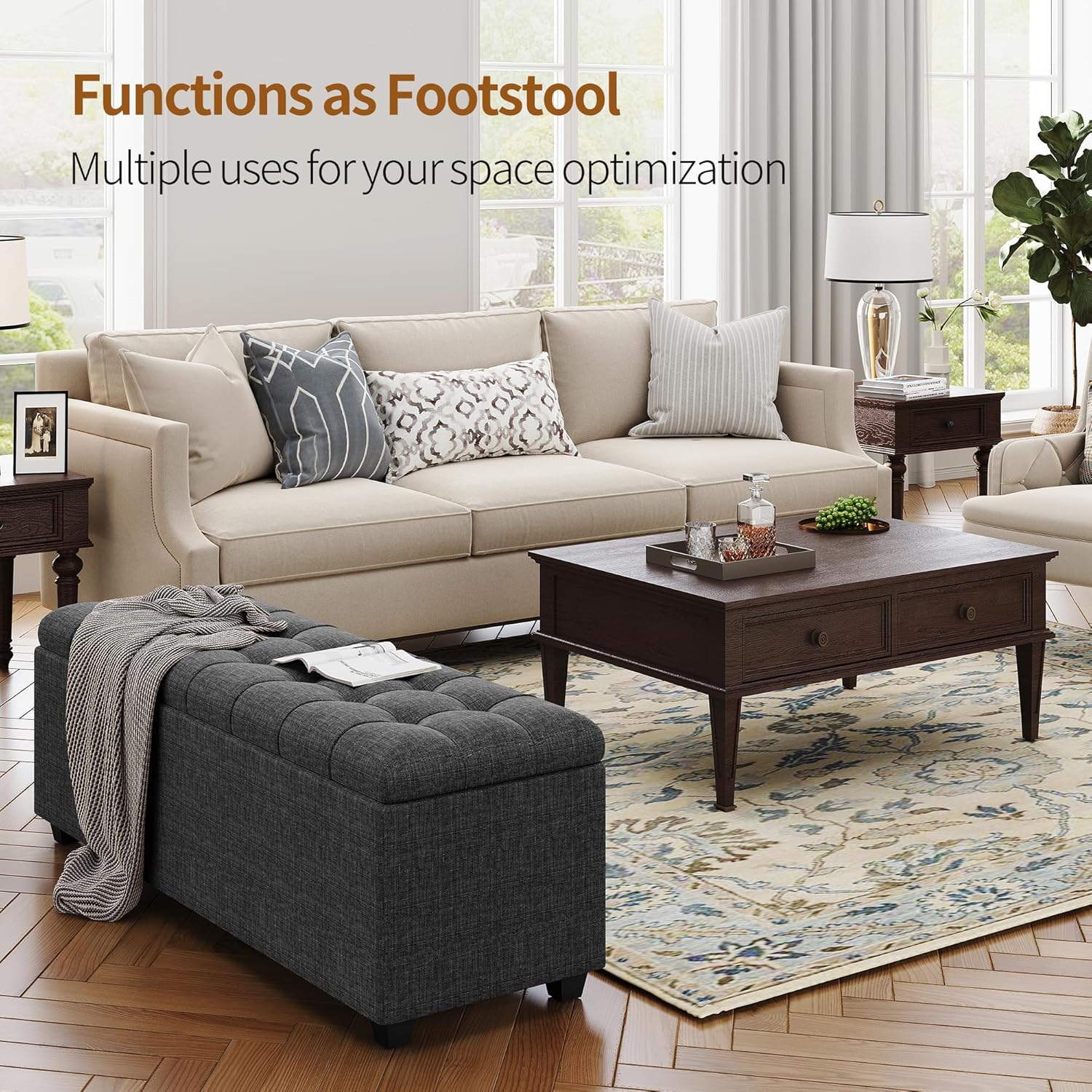 Ottoman with Storage 38 inches, Furniture End of Bed Storage Benches, Long Ottomans Bench with