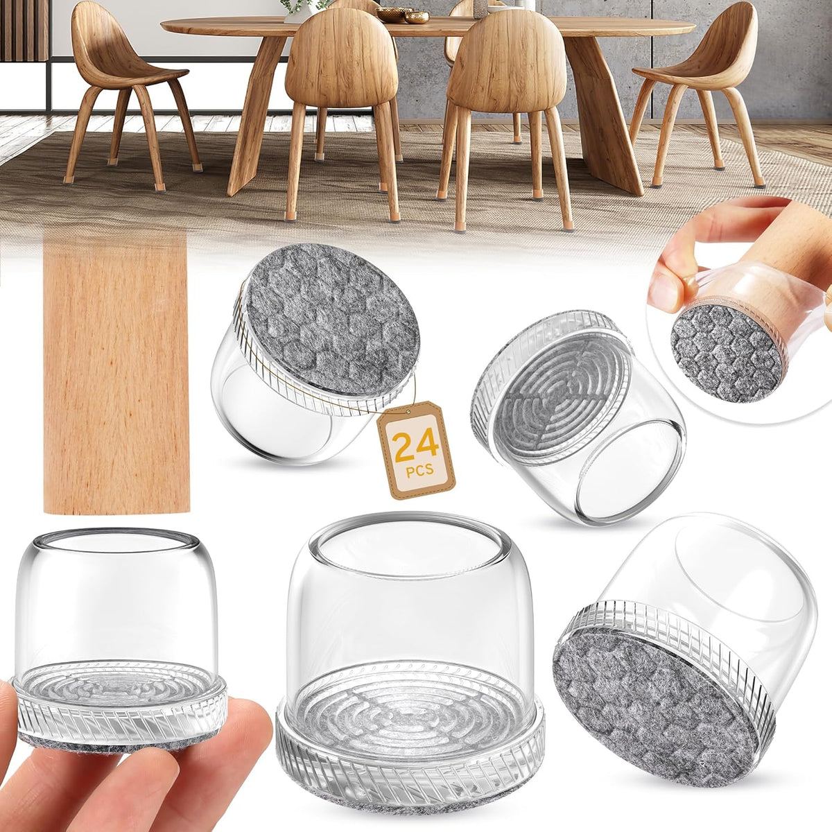 24PCS Round Chair Leg Floor Protectors, Furniture Sliders, Chair Leg Protectors for Hardwood