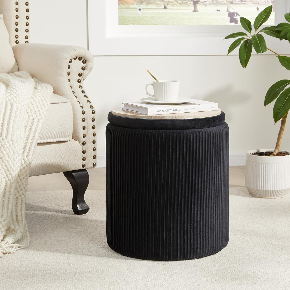 Royal Windsor Round Ottoman with Storage Set of 2,Vanity Stool with Storage for Bedroom, Ottoman