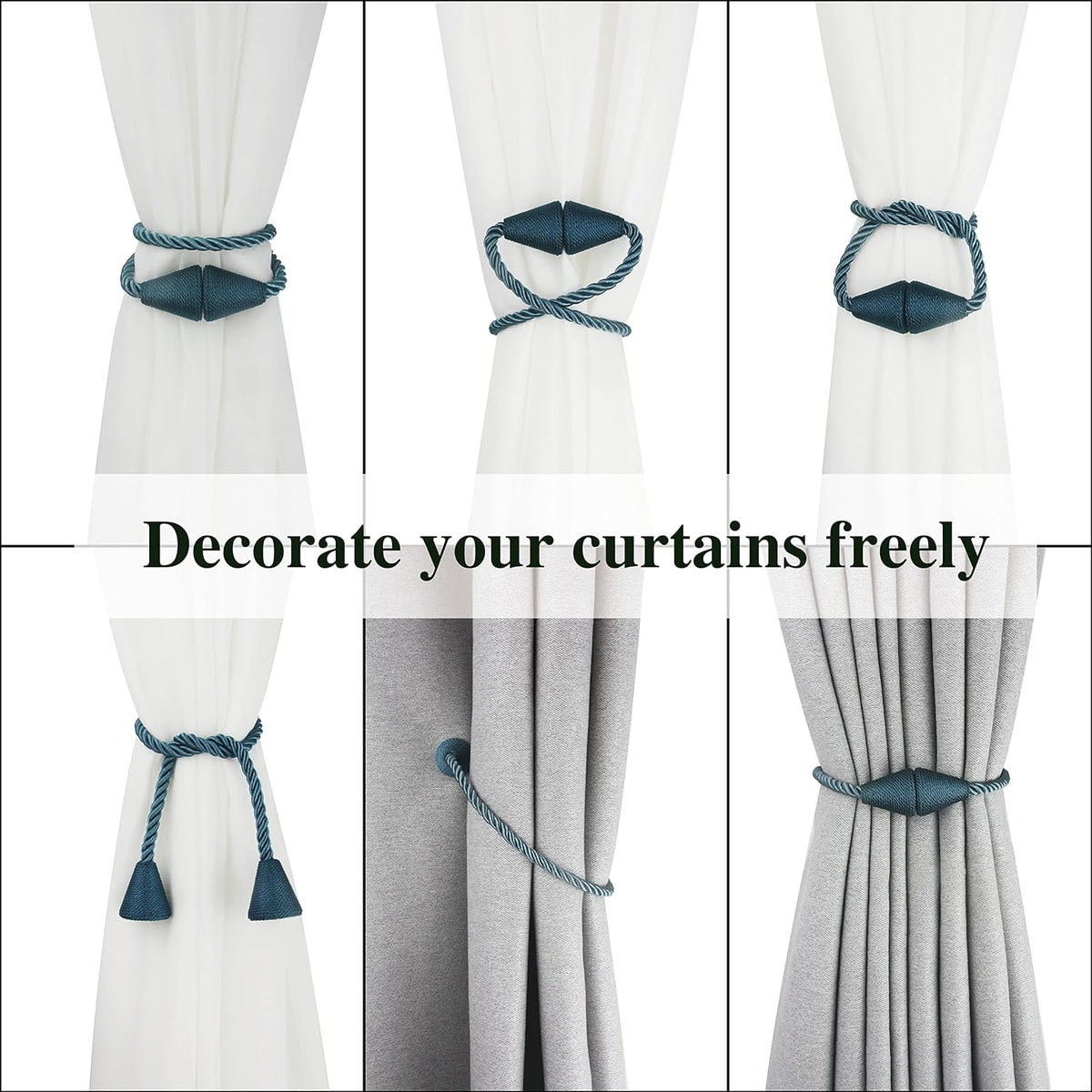 4 Pack Magnetic Curtain Tiebacks Rope Modern Handmade Curtain Tie Backs Decorative Drapes Weave
