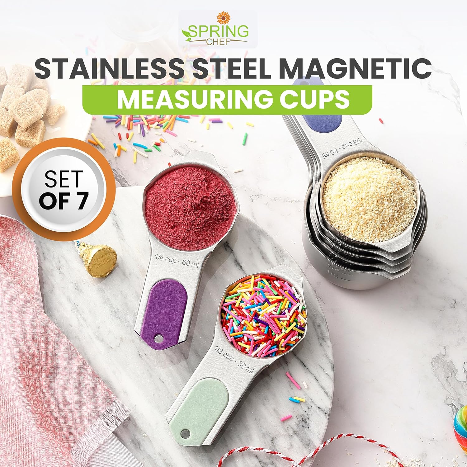 Spring Chef Magnetic Stainless Steel Measuring Cups, Patented, Kitchen Tools with Easy to Read