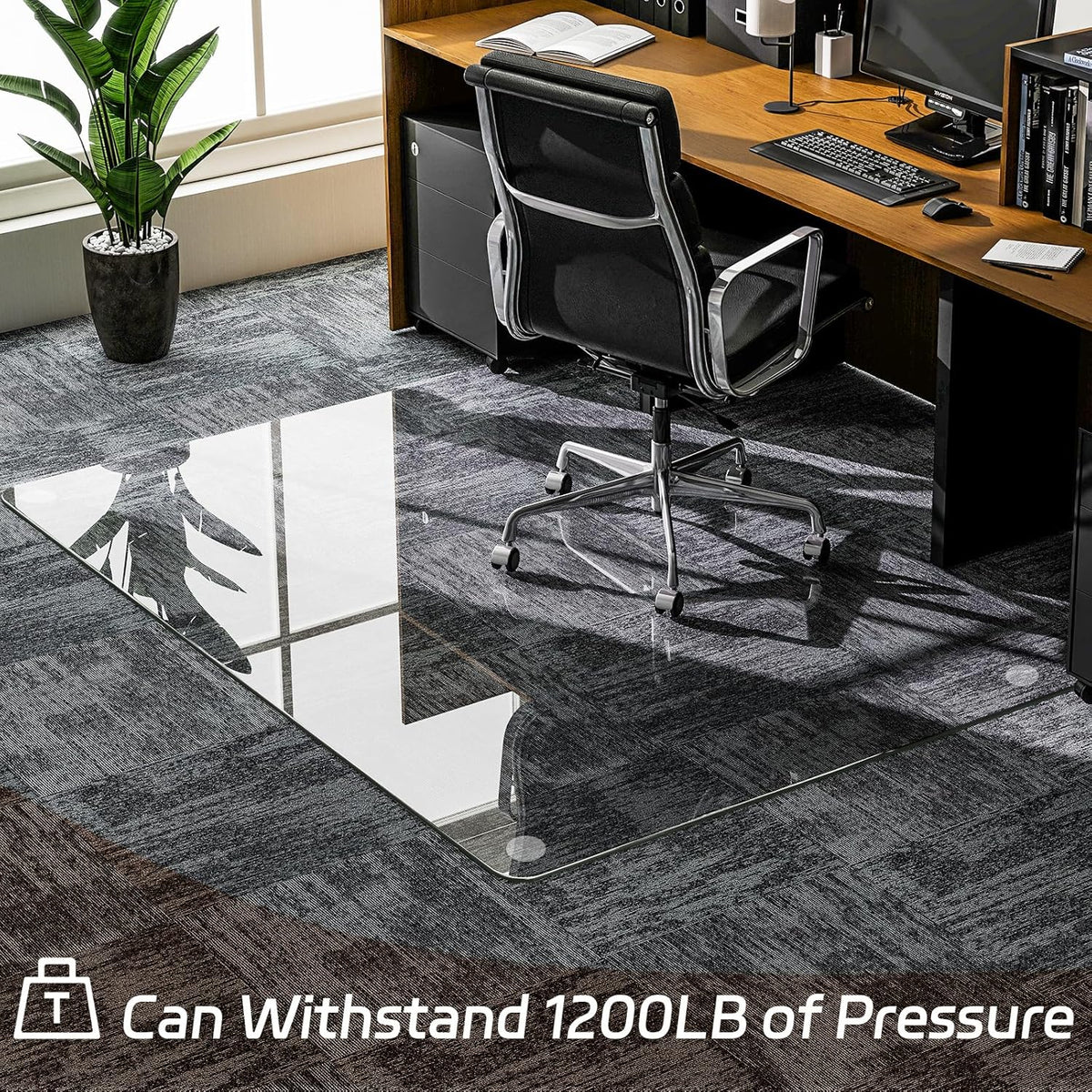 GLSLAND 36"x55" Tempered Glass Chair Mat Rectangle Heavy-Duty Floor Protector for Carpet & Hard