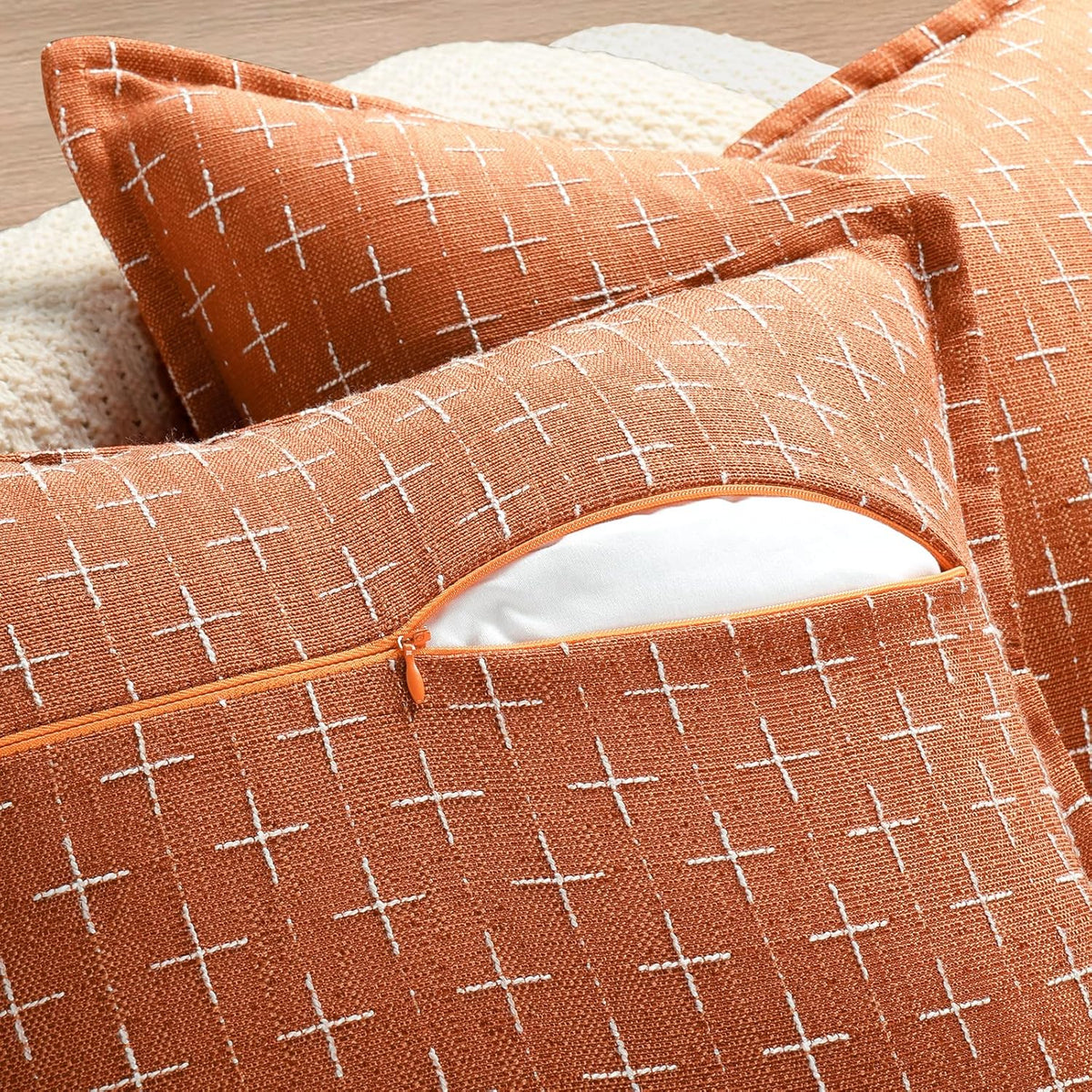 ZWJD Pillow Covers 24x24 Set of 2 Soft Fall Decor Polyester Textured Pillow Covers with Stylish