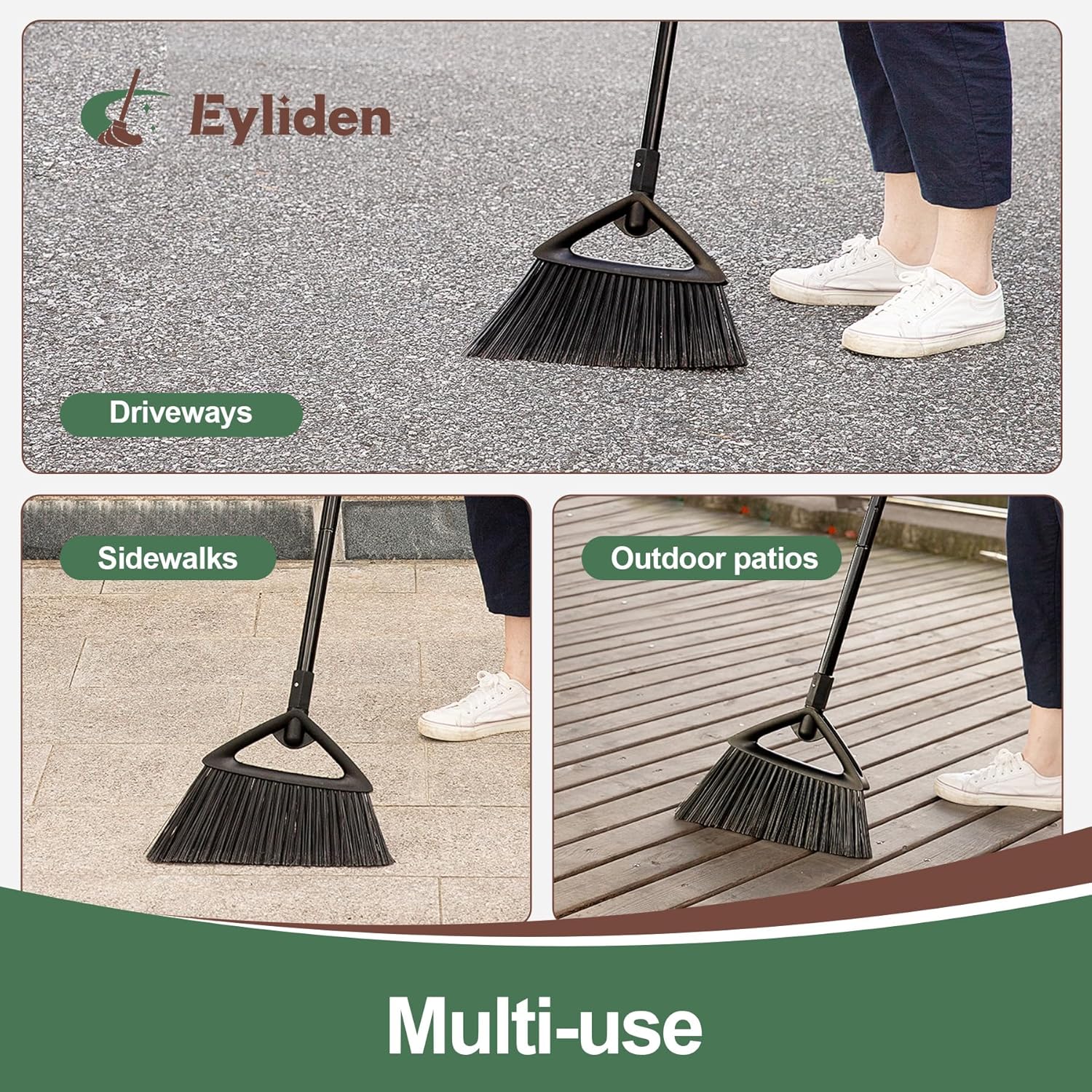Eyliden Broom, Angle Broom with 57" Long Handle - Fit Heavy-Duty Cleaning, Also Works Well Fine
