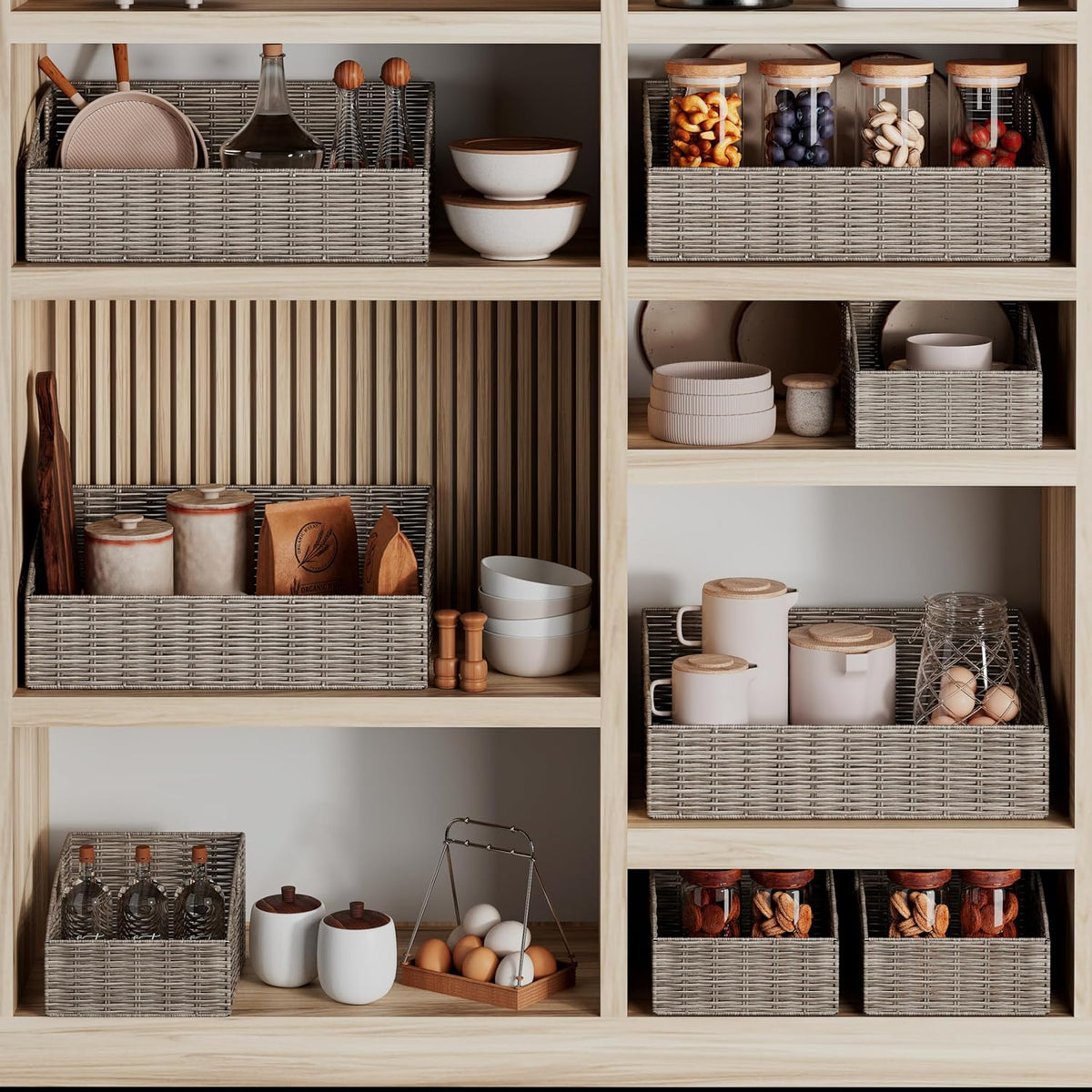Ollieroo Rattan Storage Baskets, Handwoven Wicker Storage Bins with Built-in Handles, Storage