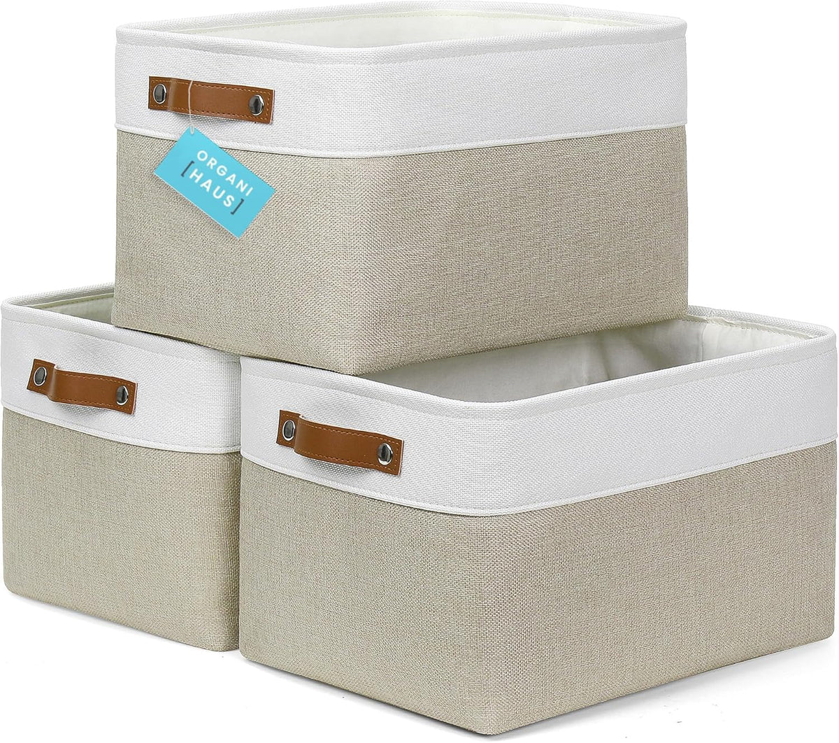 OrganiHaus Large Fabric Storage Baskets for Shelves 3 Pack, 15x11in Closet Storage Bins for