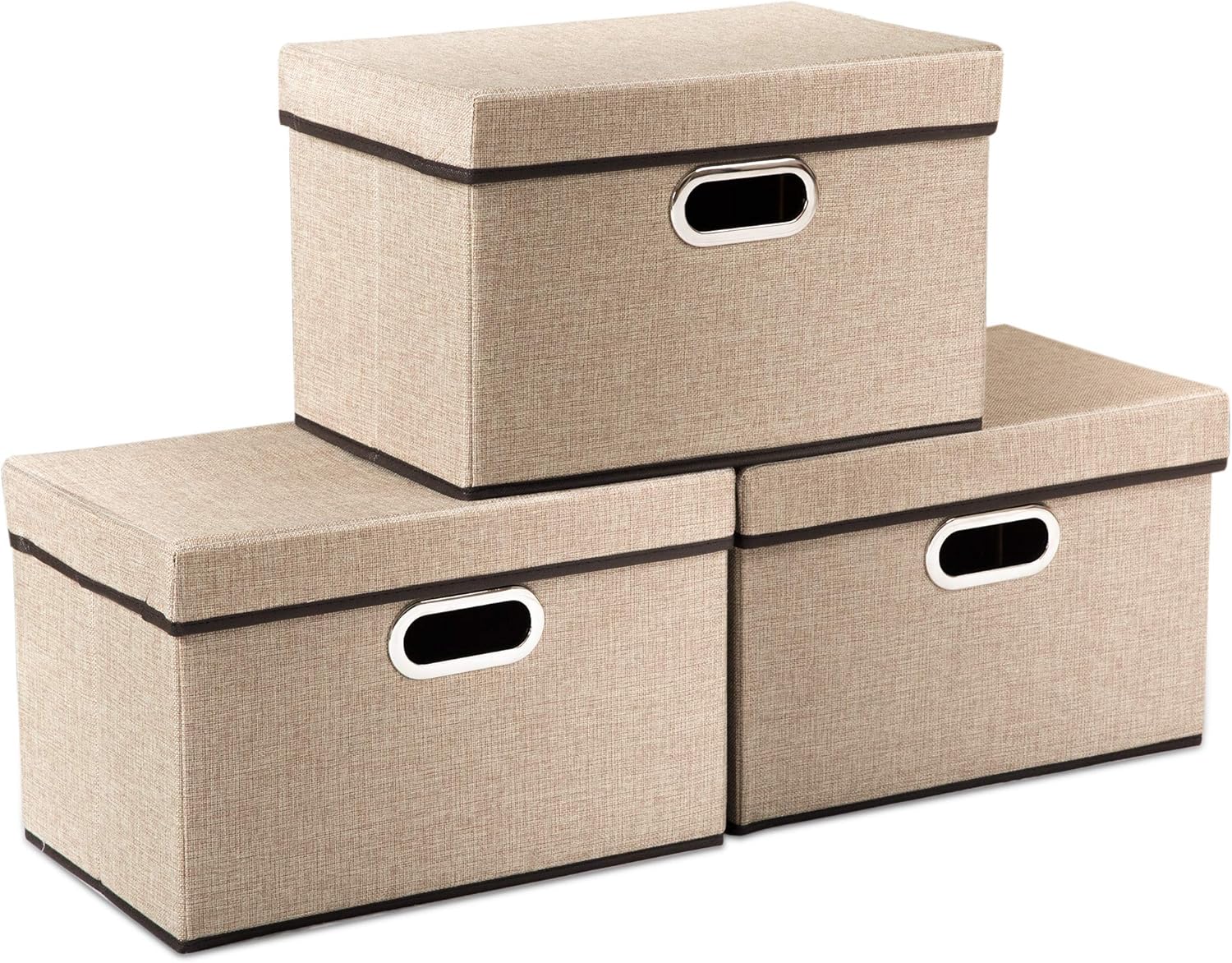 PRANDOM Collapsible Storage Cubes with Lids [3-Pack] Jute Fabric Foldable Storage Boxes Organizer