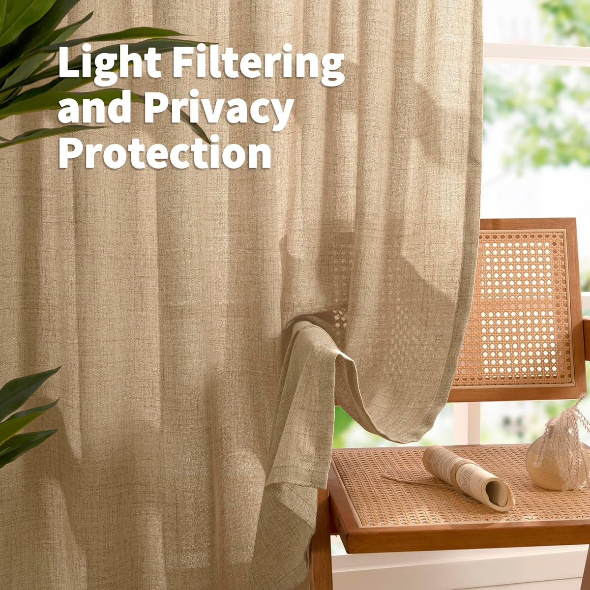 YoungsTex Toffee Linen Semi Sheer Curtains 95 Inch Length 2 Panels for Living Room, Bulap Light