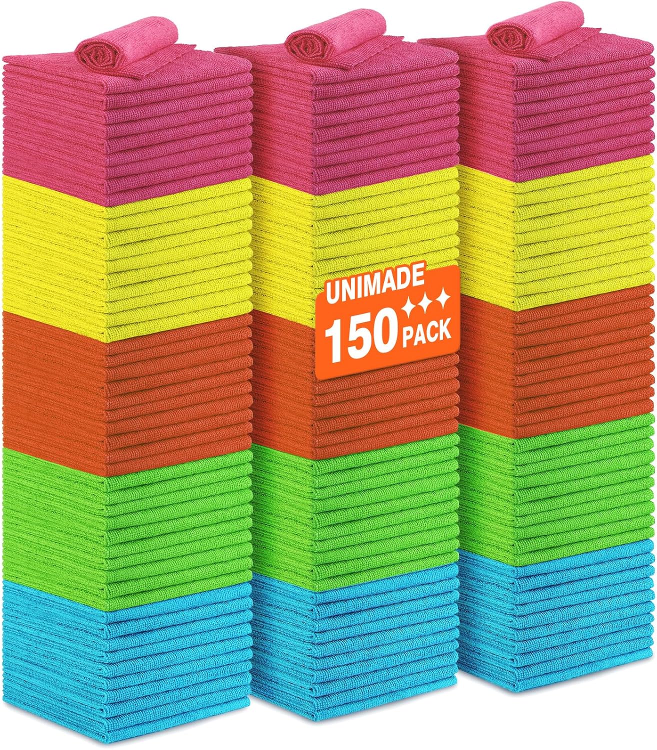 Microfiber Cleaning Cloth, 150PK Reusable Shop Rags Bulk Microfiber Cleansing Cloth Lint Free