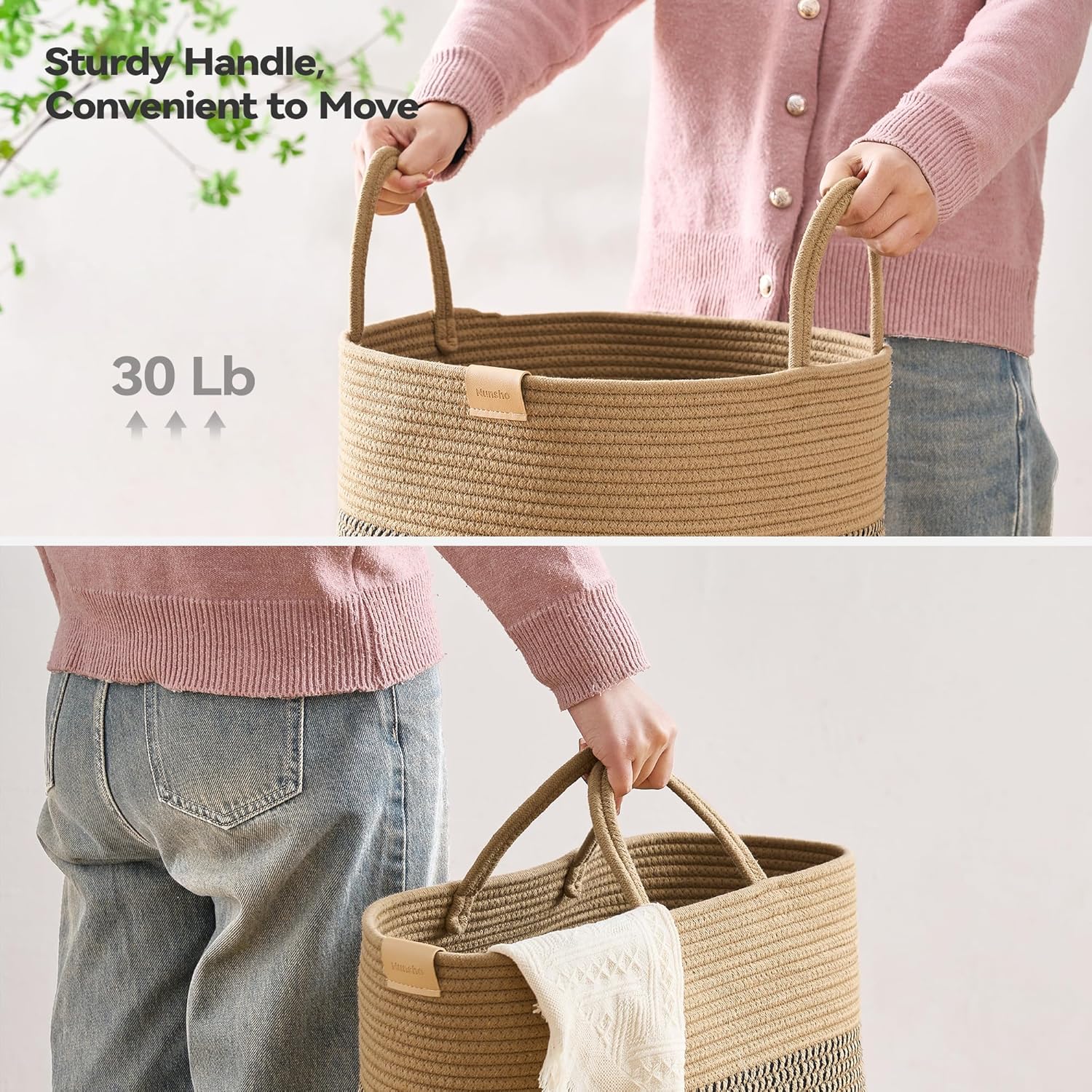 Laundry Hamper 62L,Large Laundry Basket for Clothes,Decorative Storage Basket for Blankets,Cotton