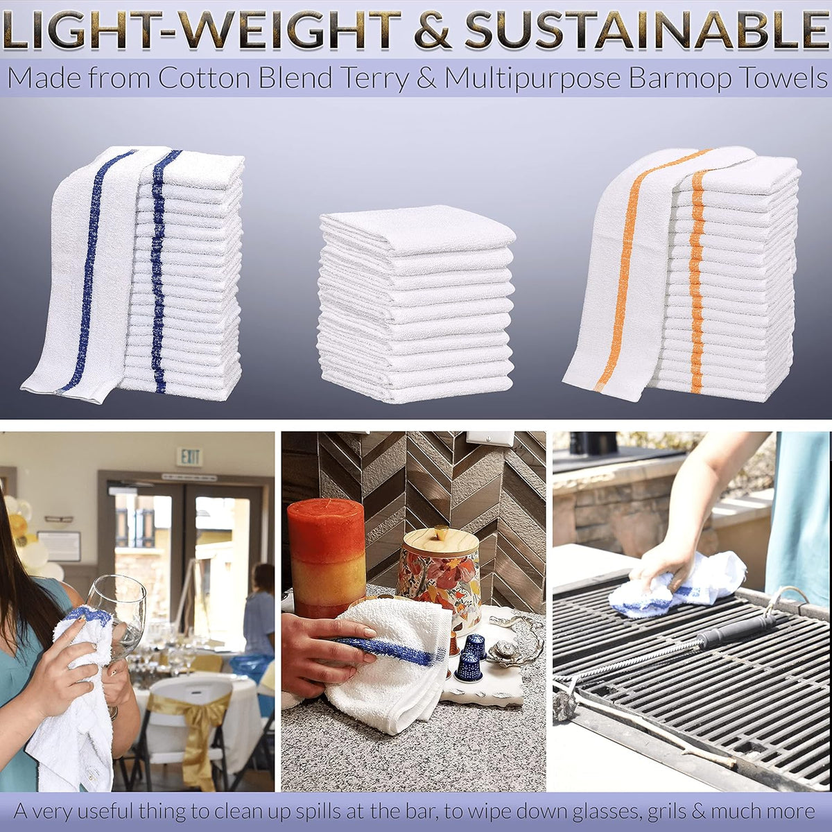 GOLD TEXTILES 36 PC New Cotton Blend White Restaurant Bar Mops Kitchen Towels 28oz (3 Dozen) (36