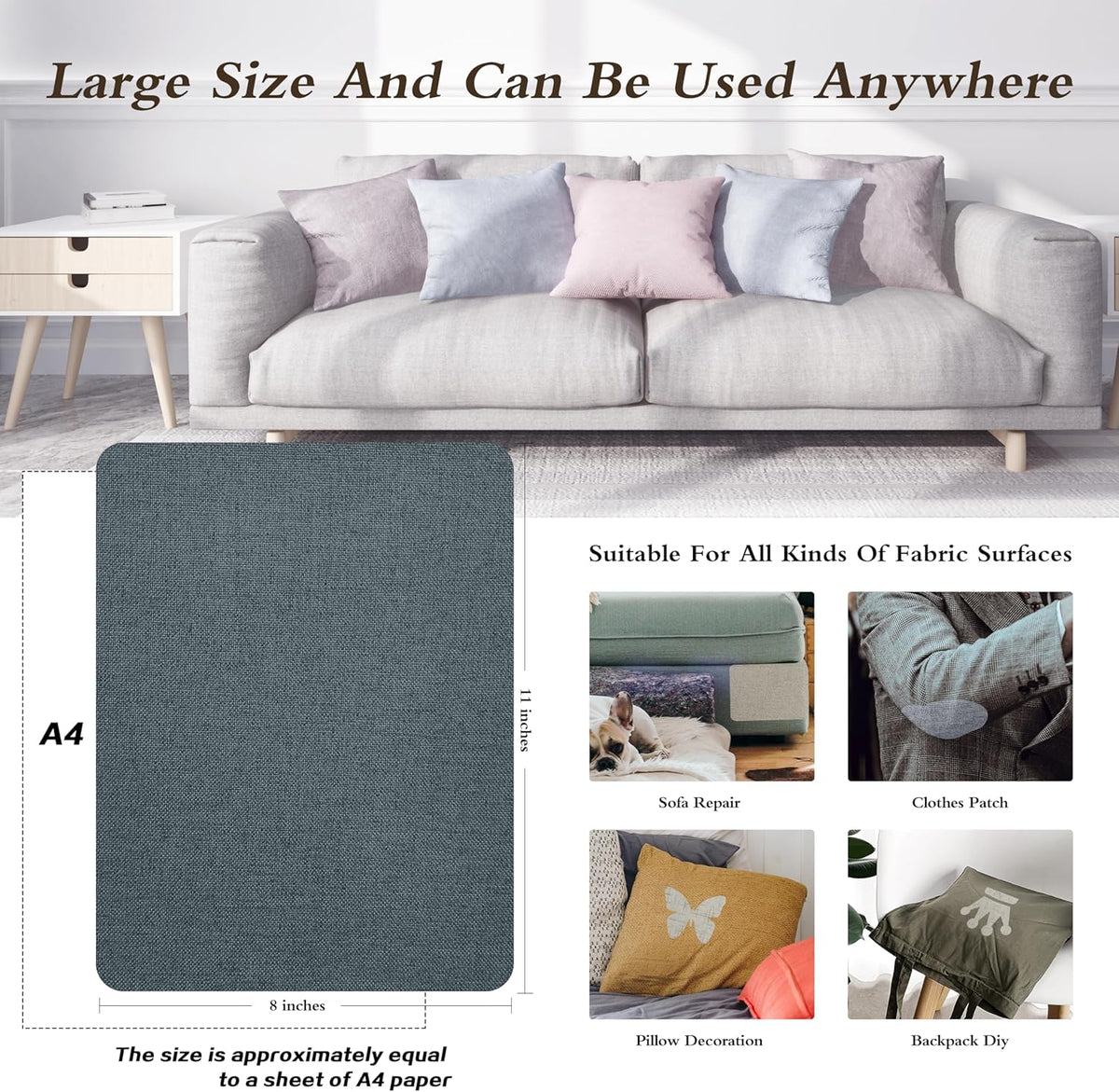 KING MOUNTAIN Coarse Linen Repair Patches, Self-Adhesive Linen Fabric Patches, 8X11 inch 2 PCS