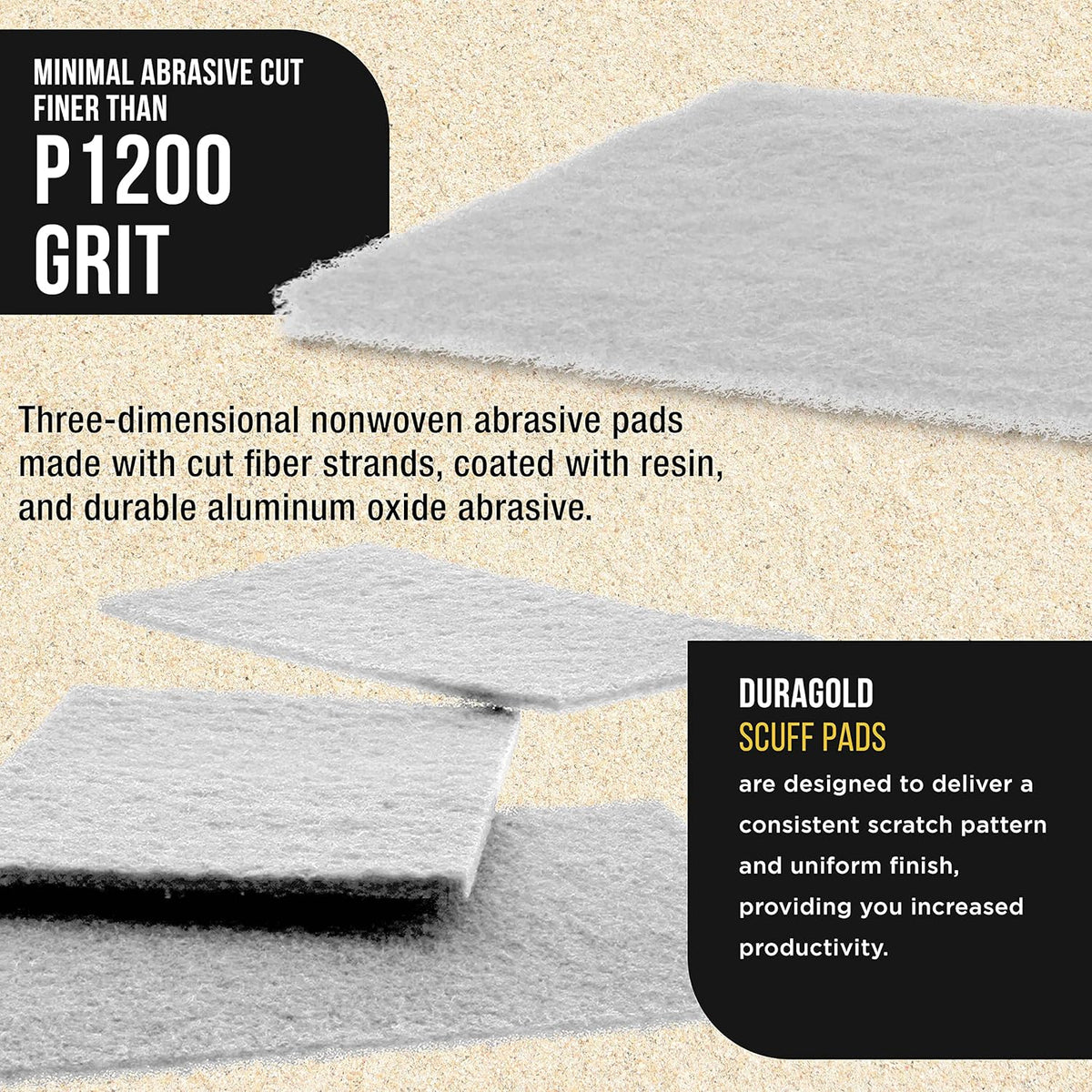 Dura-Gold Premium 6" x 9" White Light Duty Scuff Pads, Box of 10 - Final Scuffing, Scouring