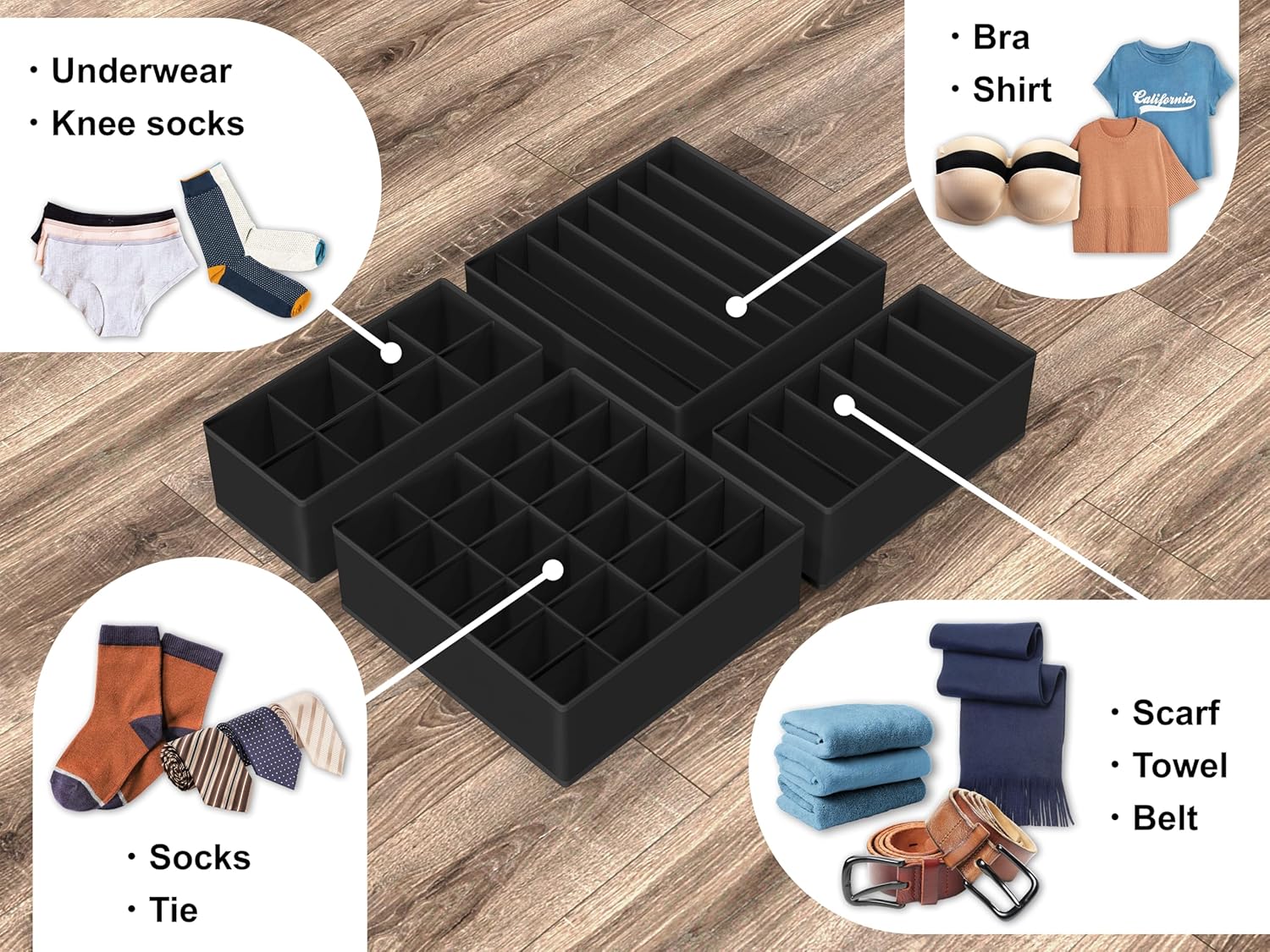 Simple Houseware 4-Pack Drawer Organizer Set - Closet Dividers for Underwear, Socks, Bras, Scarves