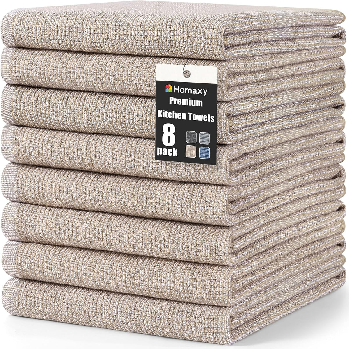 Homaxy Premium Kitchen Towels(18”x 28”, 8 Pack), Large Cotton Kitchen Hand Towels, Flat and Terry
