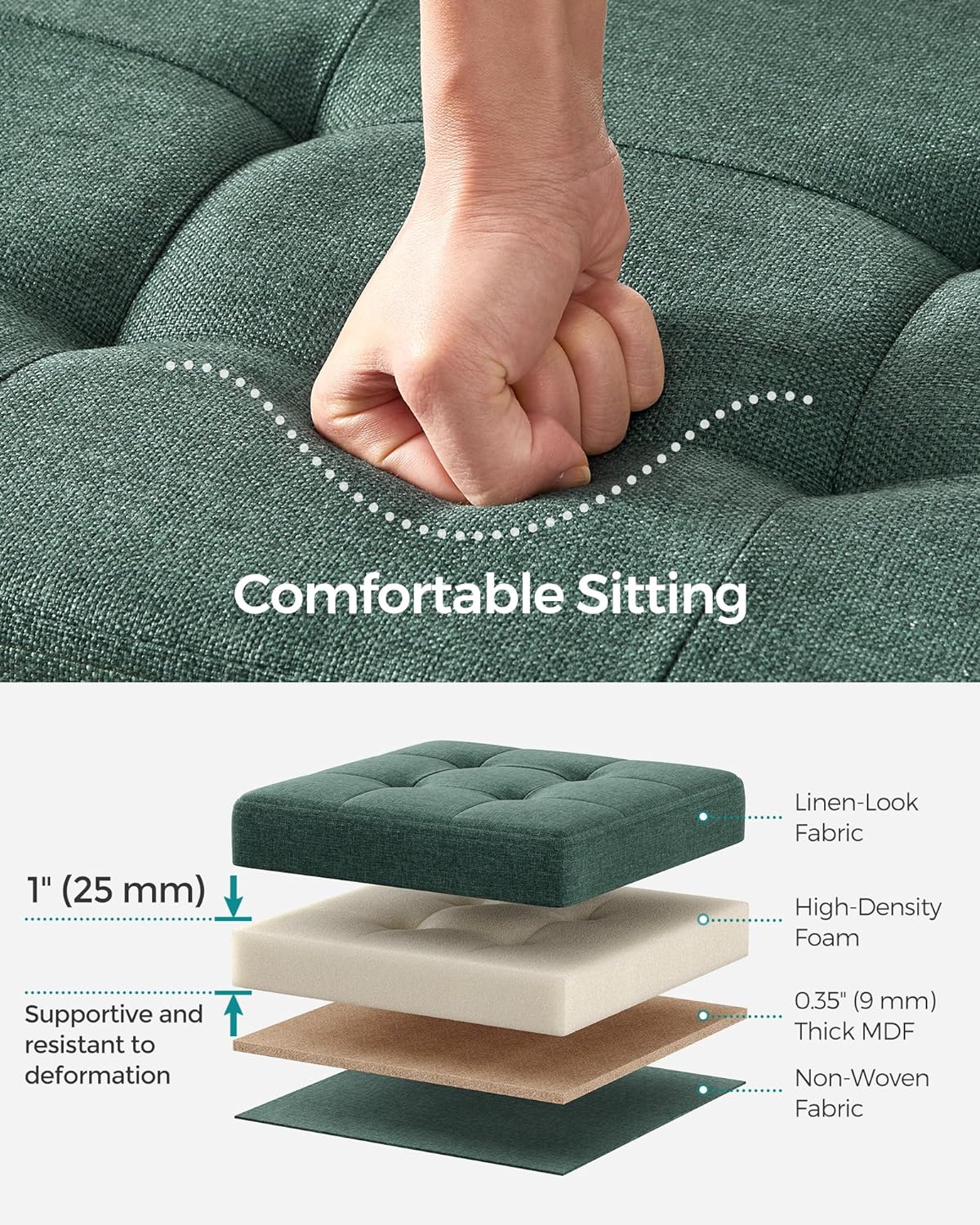 SONGMICS MAZIE Collection - 43 Inches Folding Storage Ottoman Bench, Ottoman Foot Rest, End of Bed