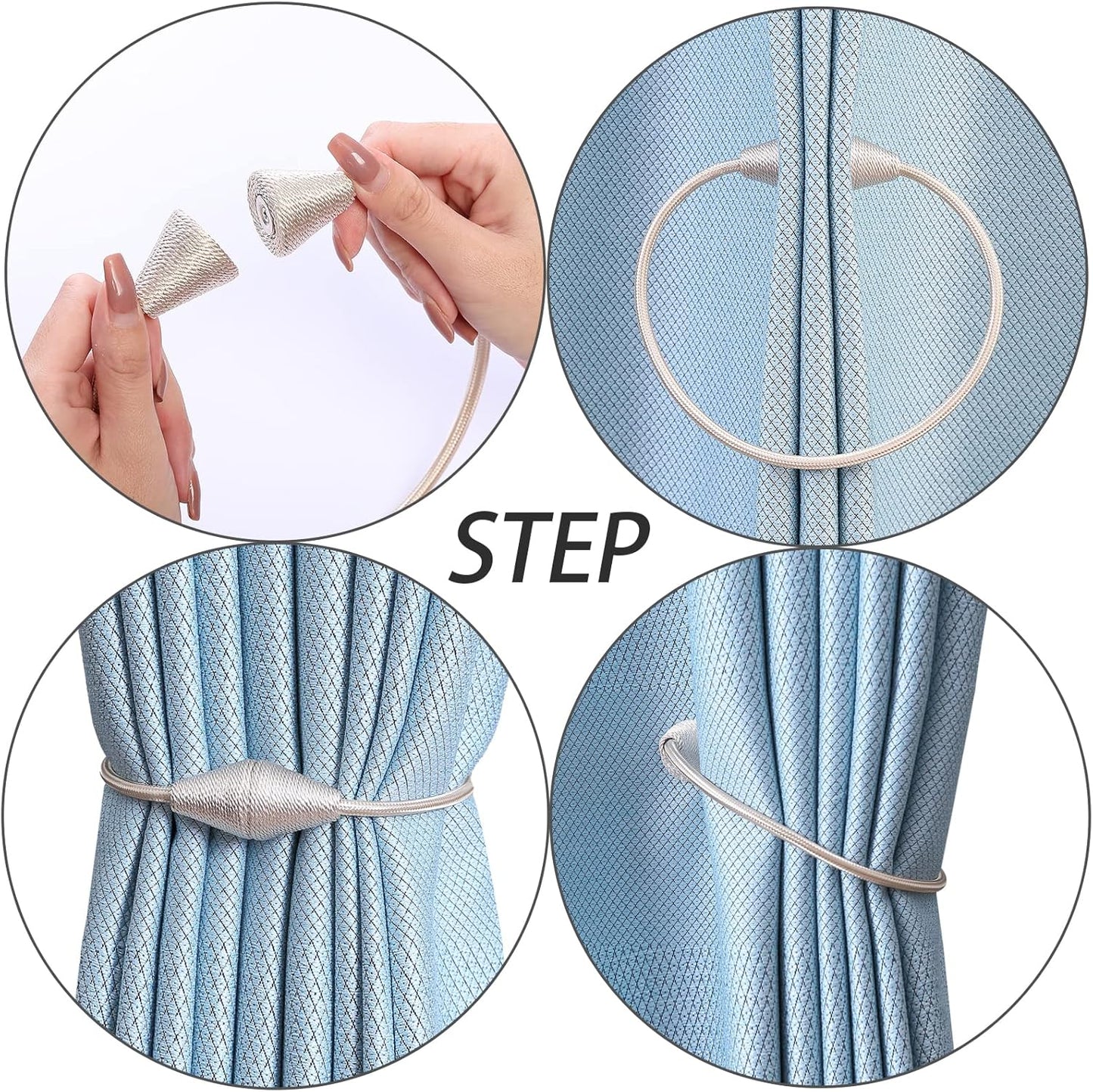 2 PCS Magnetic Curtain Tiebacks, European Style Convenient Drape Tie Backs Holdbacks for Thin or