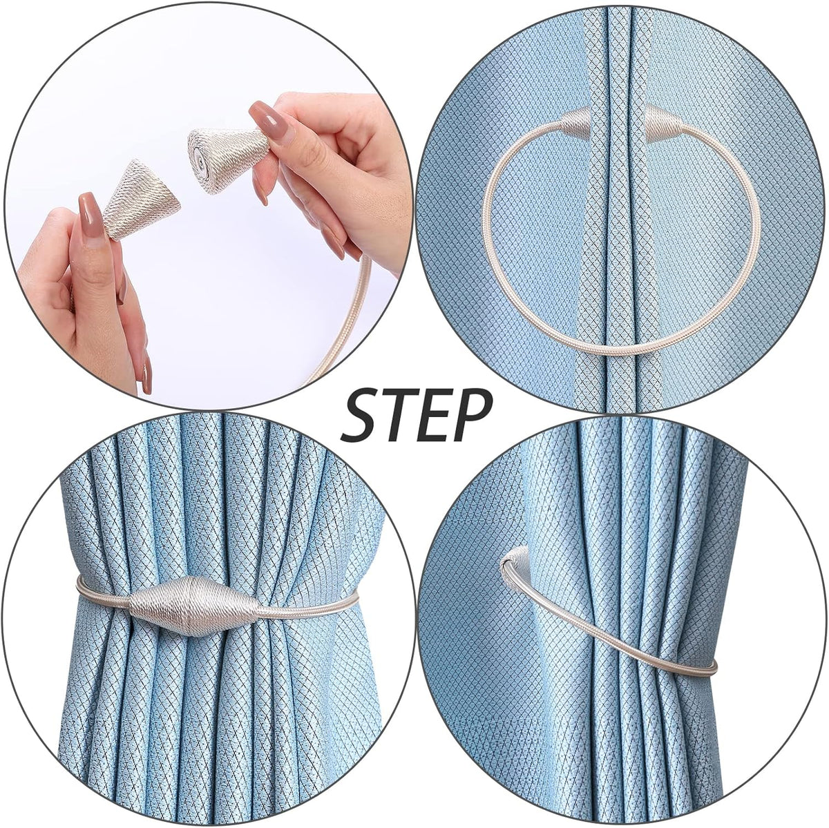 2 PCS Magnetic Curtain Tiebacks, European Style Convenient Drape Tie Backs Holdbacks for Thin or