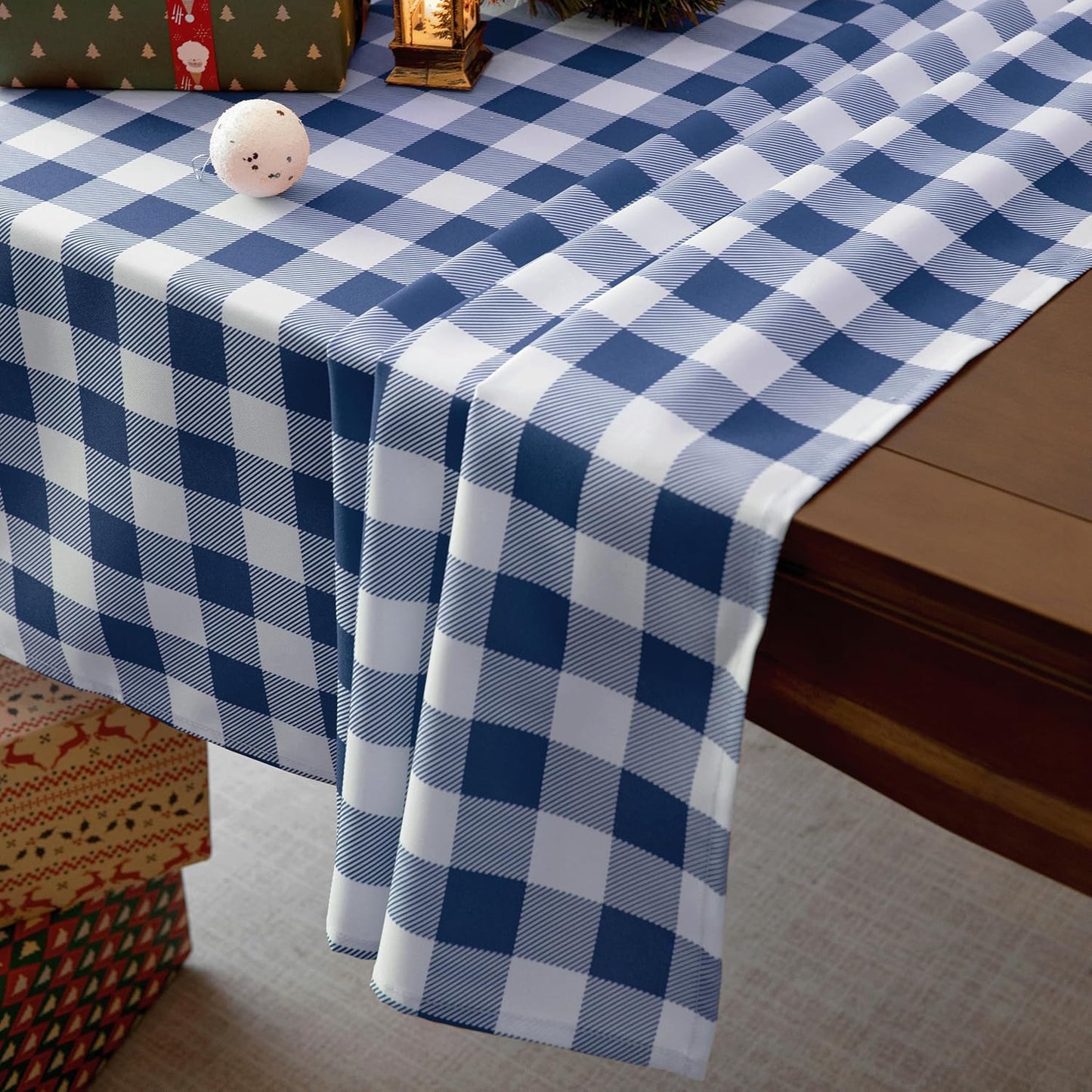 Classic Gingham Tablecloth Fabric - Oblong 58x120 Water Resistant Chequered Pattern Table Cloth for