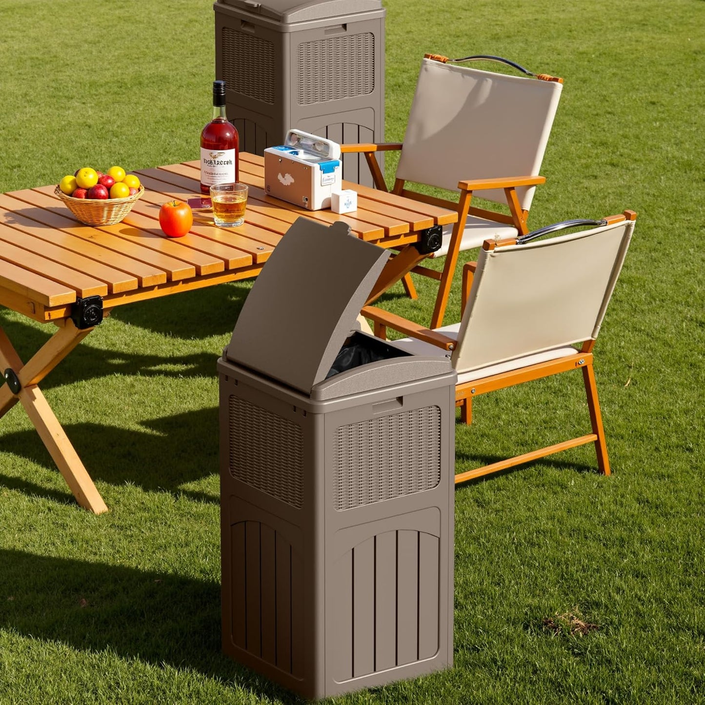 Devoko 33 Gallon Outdoor Trash Can with Dual Lid, Heavy Duty Waterproof Resin Garbage Bins Outside