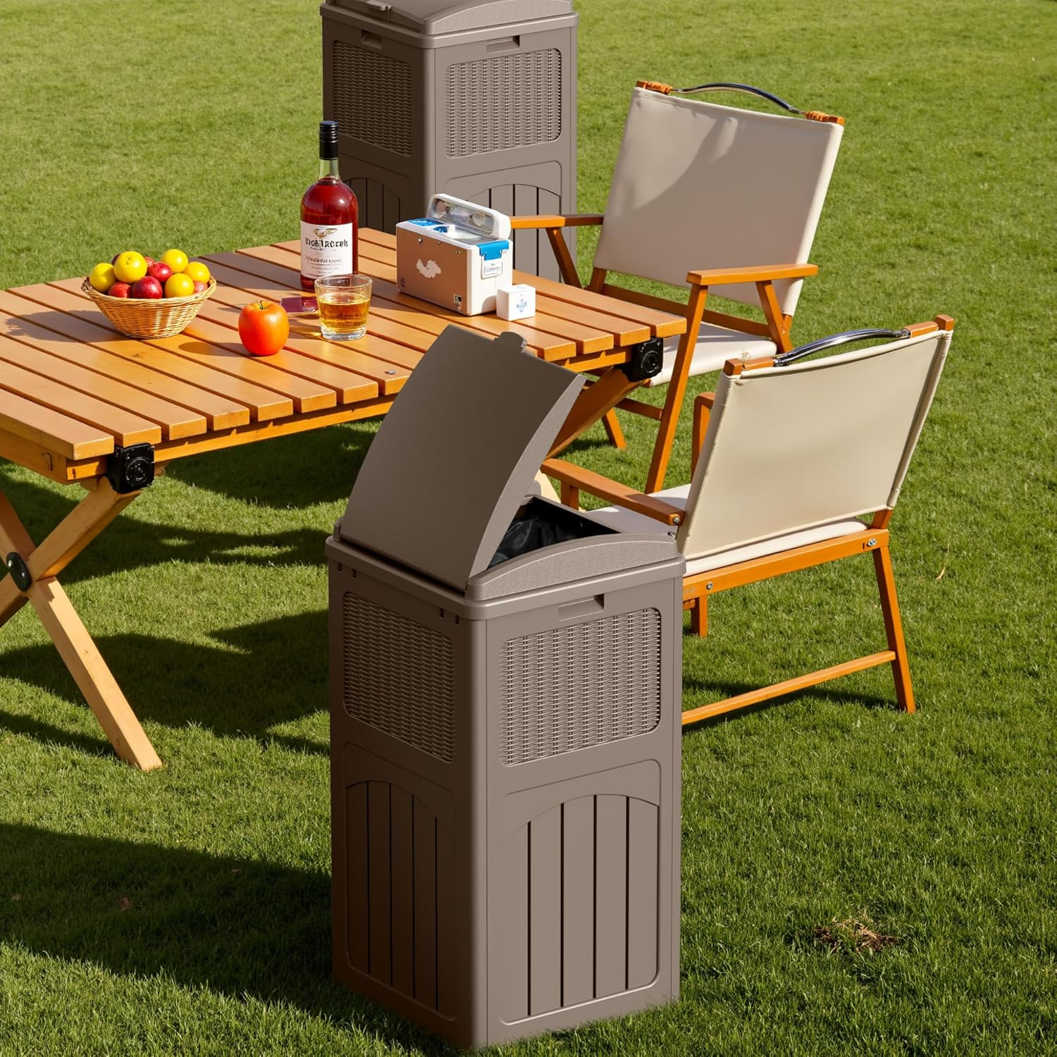 Devoko 33 Gallon Outdoor Trash Can with Dual Lid, Heavy Duty Waterproof Resin Garbage Bins Outside