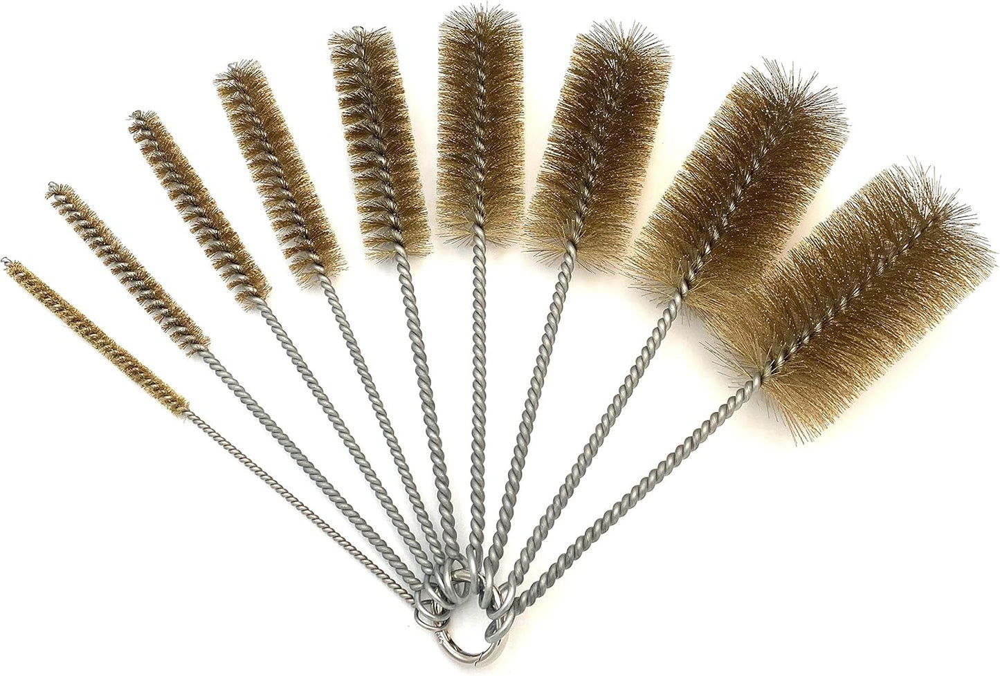 Pipe Cleaning Brush Set with Brass Bristles, 9 Piece Variety Pack for Auto Parts, Bottles,Tubes