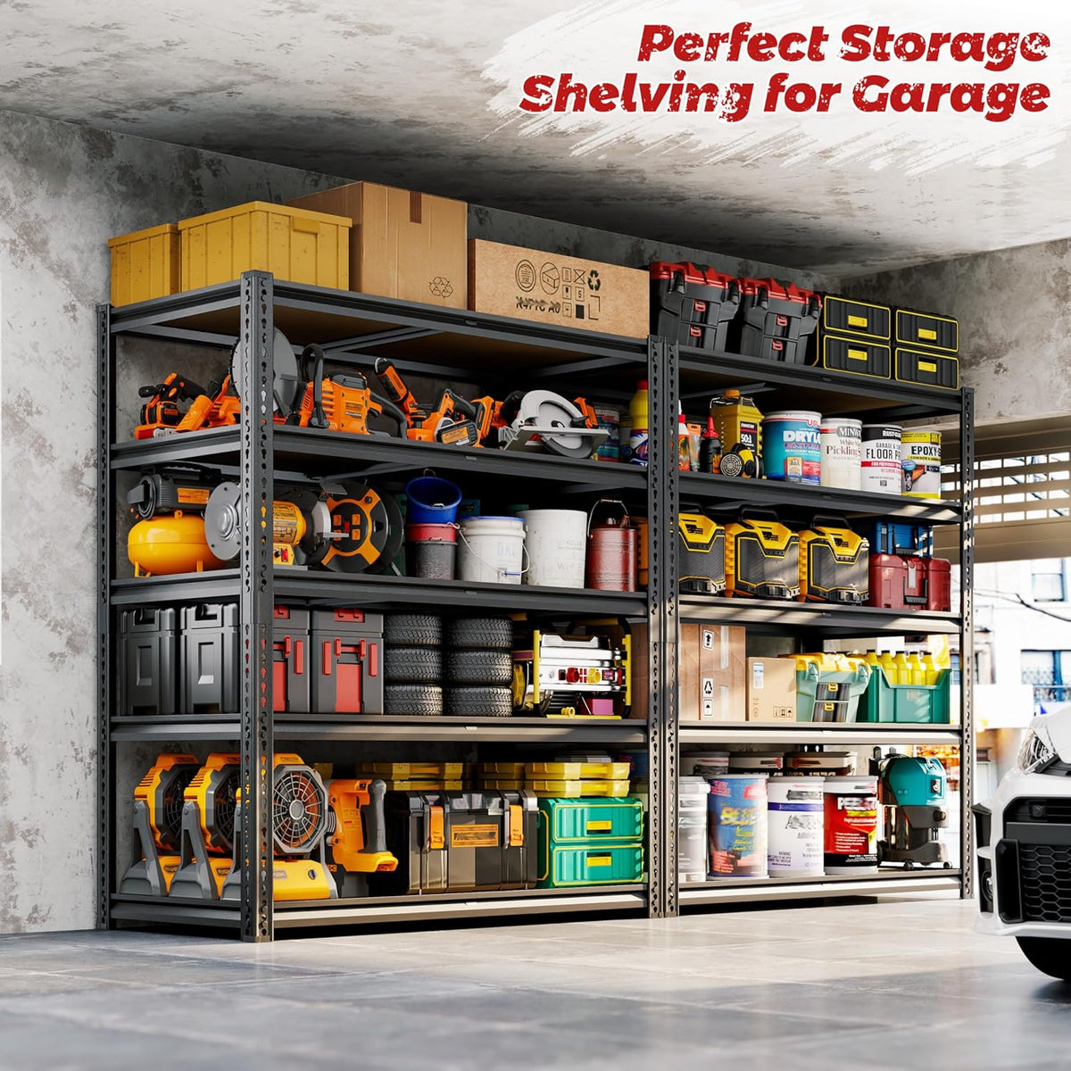 72"H Storage Shelves heavy duty, 2200LBS Garage Shelving, 5 Tier Metal Shelving Unit Adjustable