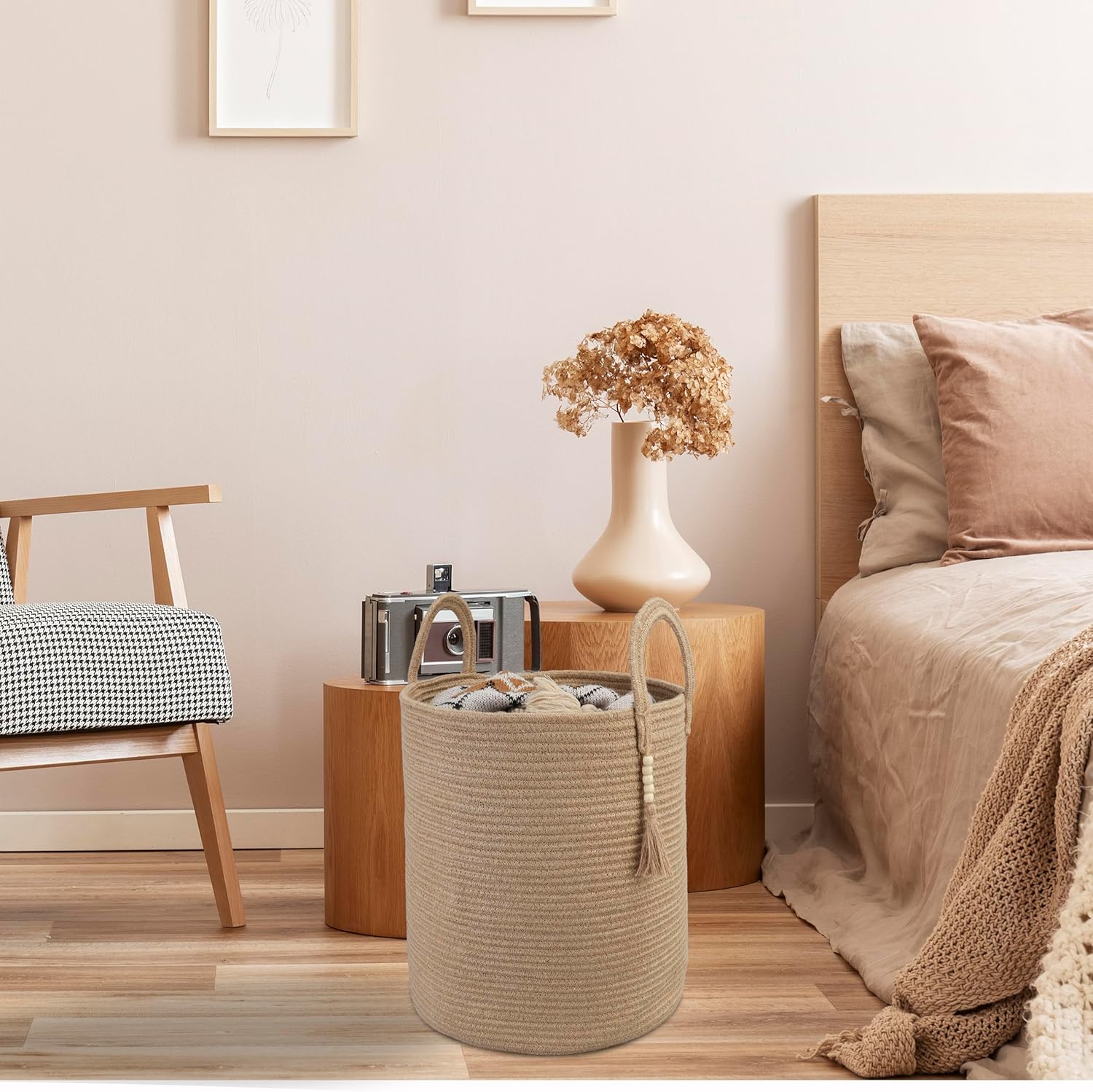 Rope Laundry Basket Laundry Hamper for Clothes Woven Storage Basket for Living Room Bedroom Boho