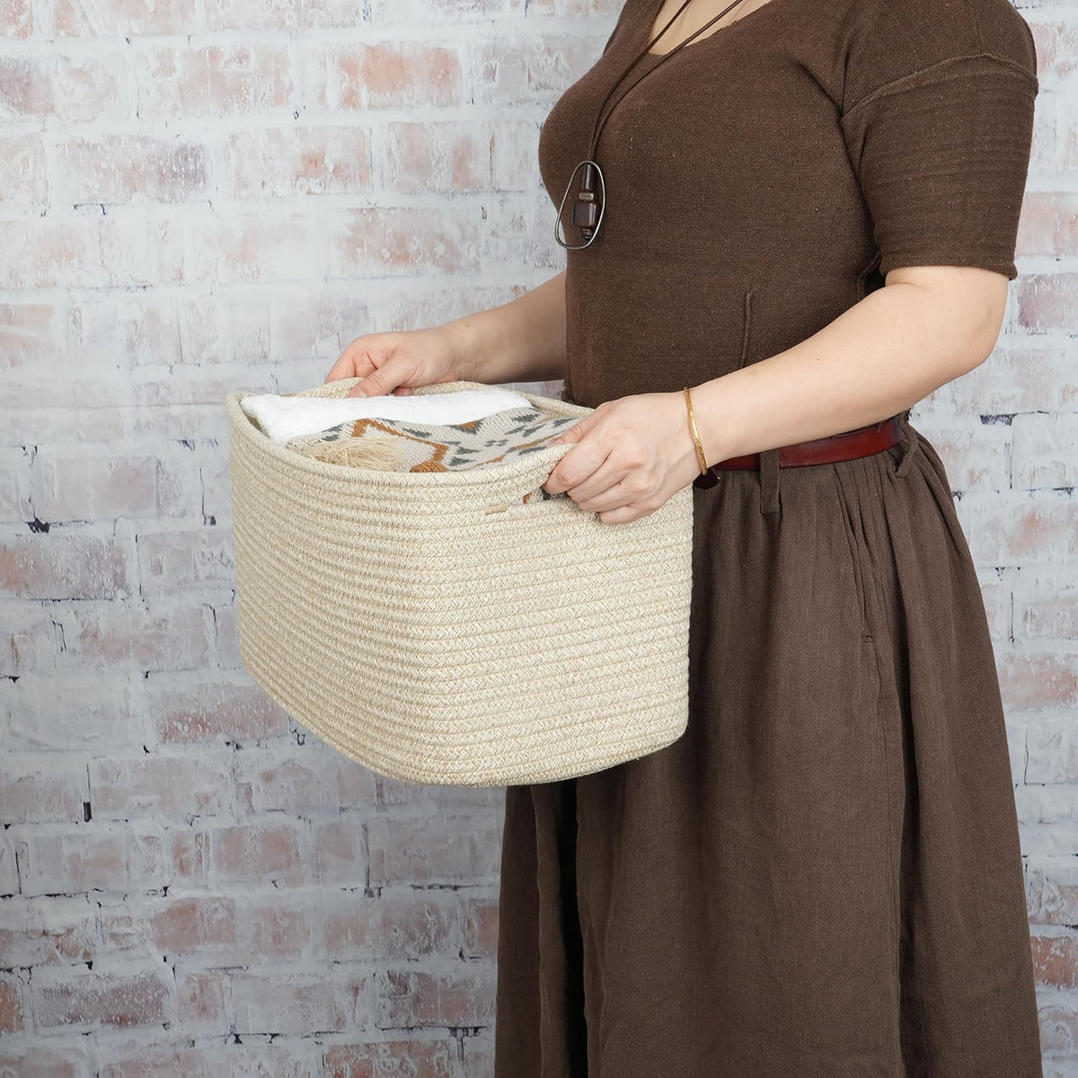 Rope storage Basket Bins Woven Basket for Organizing Shelves Rectangle Decorative Baskets For