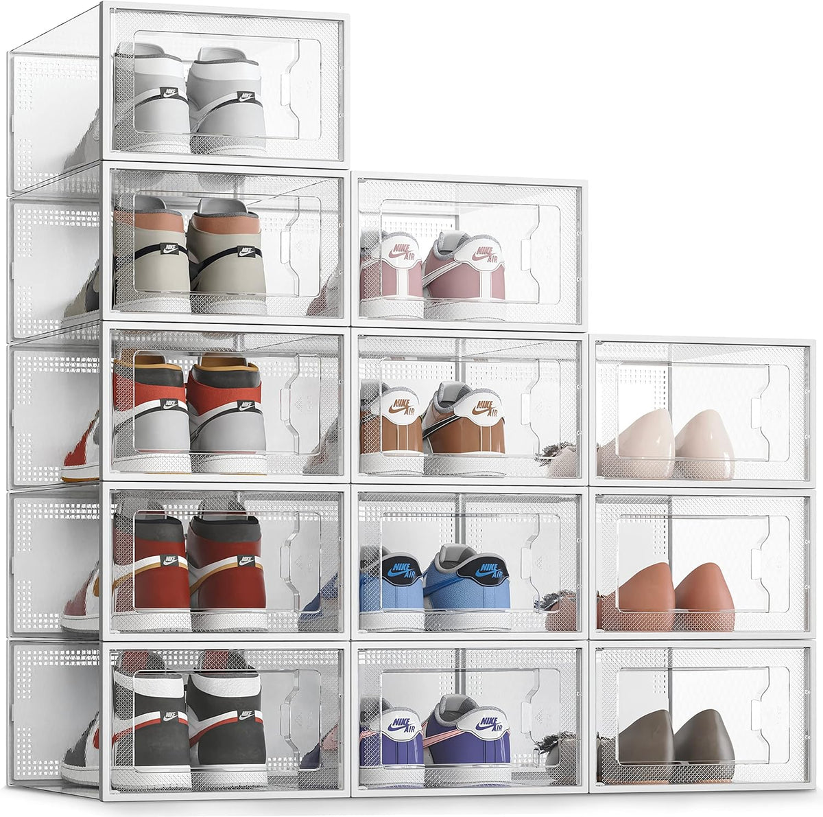 SEE SRPING XX-Large Shoe Storage Box Fit Size 14, Clear Plastic Stackable Shoe Organizer for