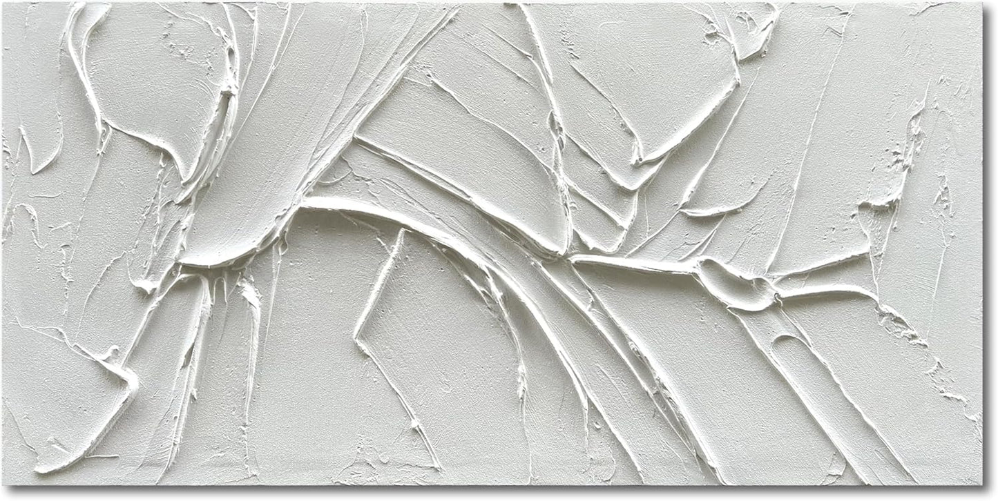 NANKAI Hand-Painted Thick Texture White Minimalist Oil Painting 24x48 Inches Contemporary Abstract