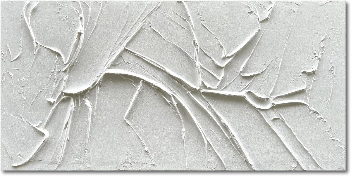 NANKAI Hand-Painted Thick Texture White Minimalist Oil Painting 24x48 Inches Contemporary Abstract
