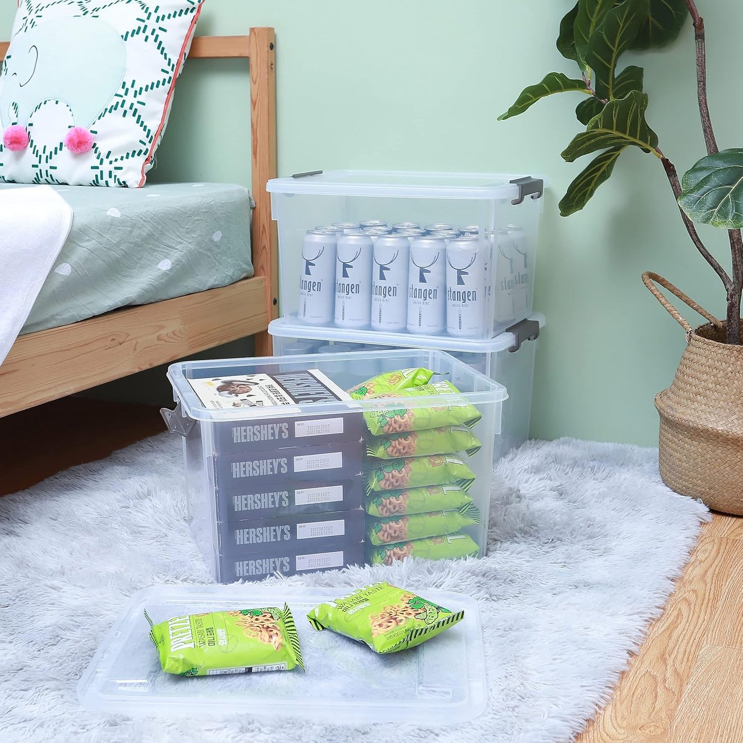 Citylife 32 QT Plastic Storage Bins with Latching Lids Stackable Storage Containers for Organizing