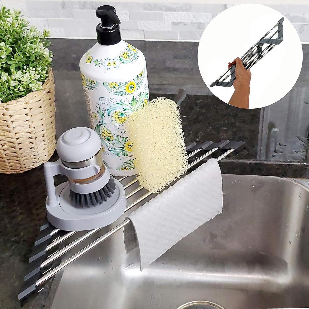 Roll Up Sponge Holder for Counter, Sink Organizer for Kitchen, Bathroom, Laundry Room