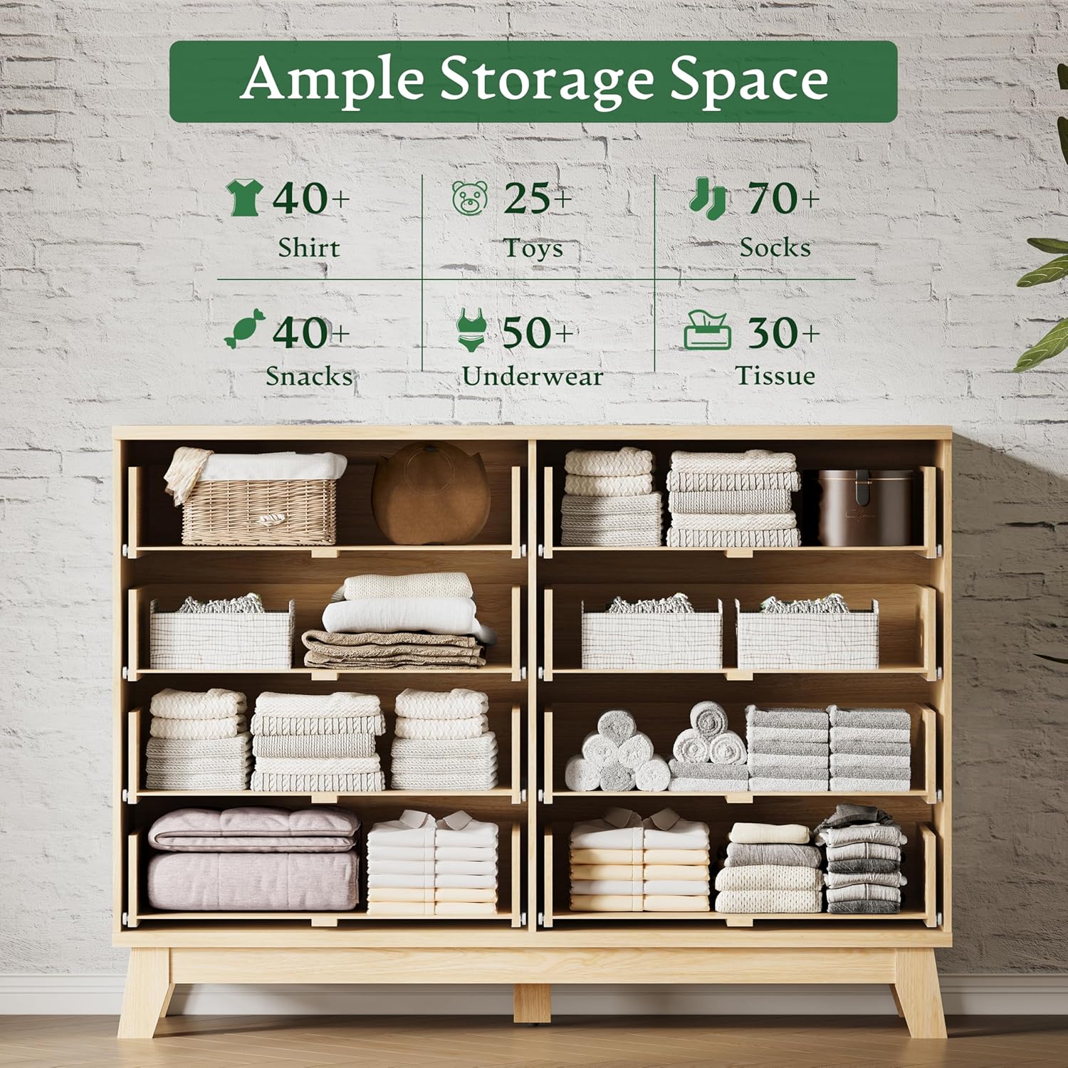Fluted Dresser with 8 Drawers, 54" Wide Modern Chest of Drawers with Metal Handle, Wooden Dresser