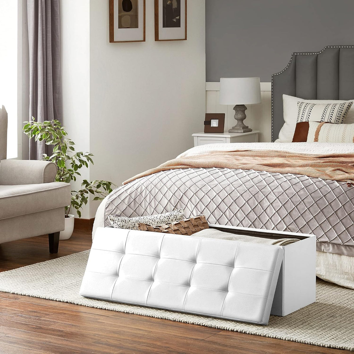 SONGMICS MAZIE Collection - 43 Inches Storage Ottoman Bench with Flipping Lid, Storage Chest with