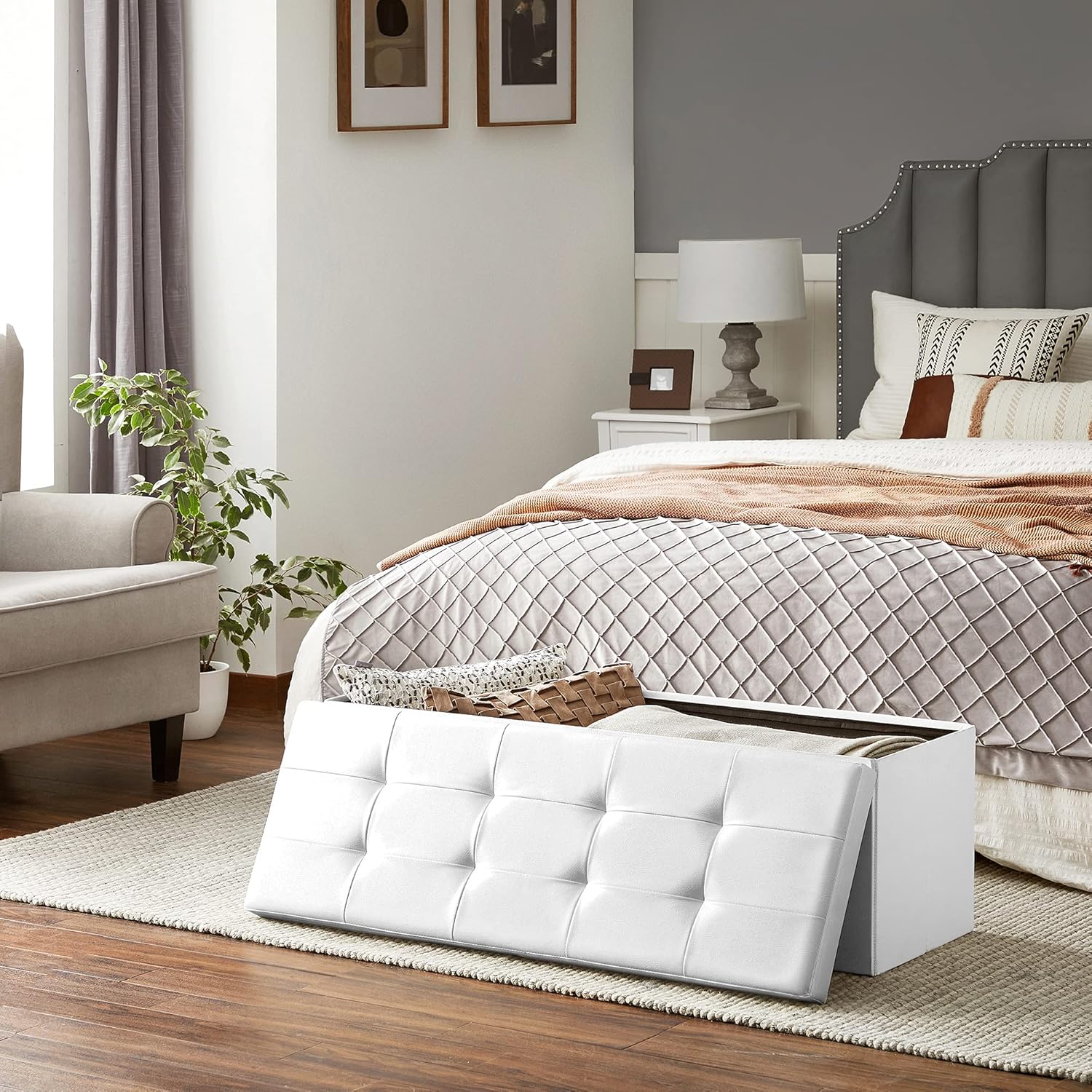 SONGMICS MAZIE Collection - 43 Inches Storage Ottoman Bench with Flipping Lid, Storage Chest with