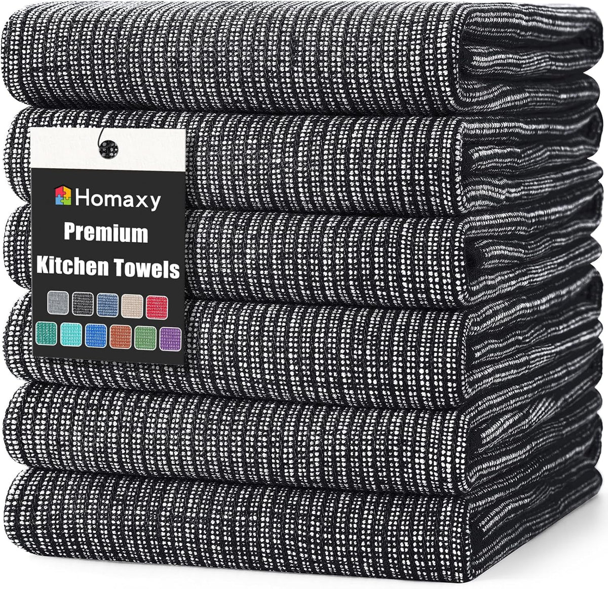 Homaxy Premium Kitchen Towels(18”x 28”, 6 Pack), Large Cotton Kitchen Hand Towels, Flat and Terry