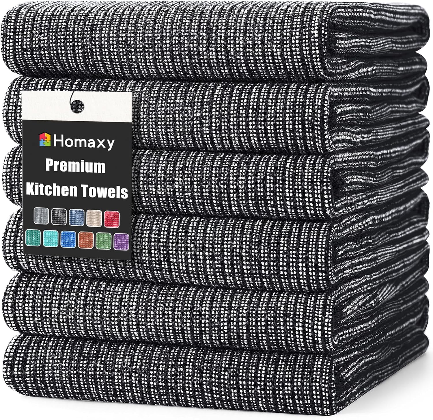 Homaxy Premium Kitchen Towels(18”x 28”, 6 Pack), Large Cotton Kitchen Hand Towels, Flat and Terry