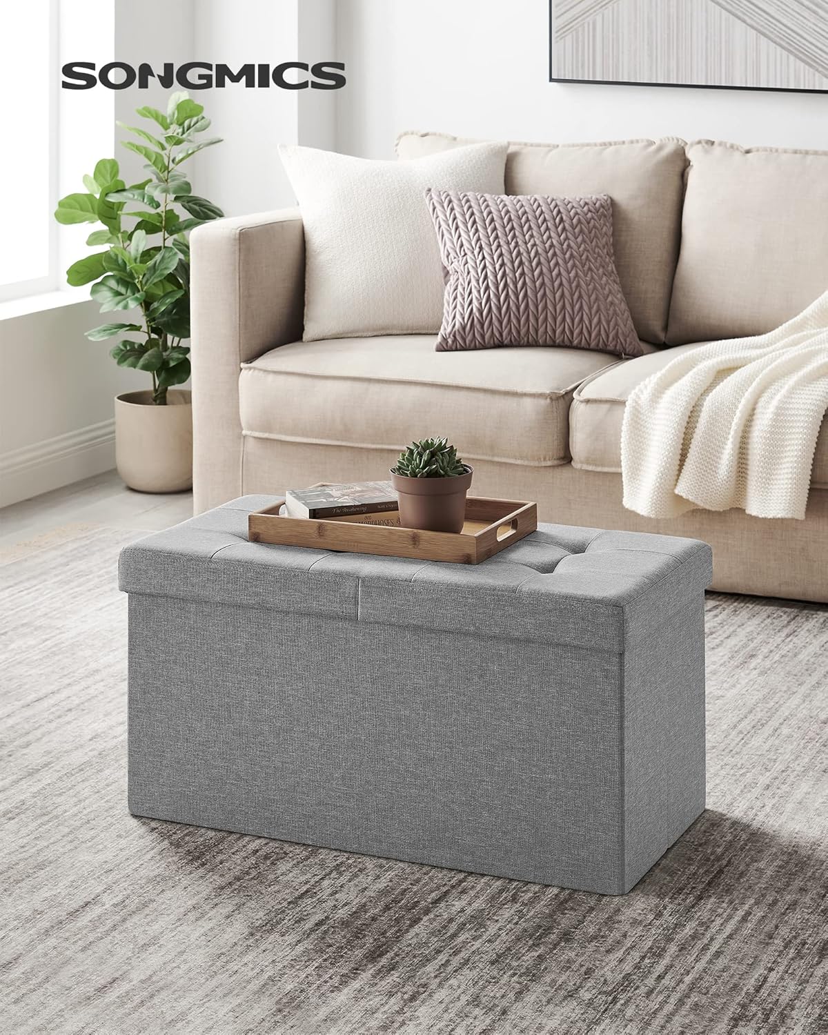 SONGMICS Mazie Collection - 30 Inches Storage Ottoman, Foldable Storage Bench with Flipping Lid