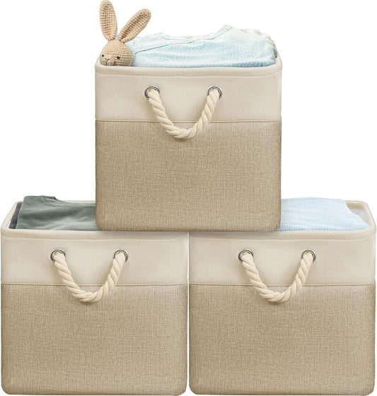 SIMPLE HOUSEWARE Fabric Storage Cubes, 13" x 13" Storage Bin, 3 Pack, Beige